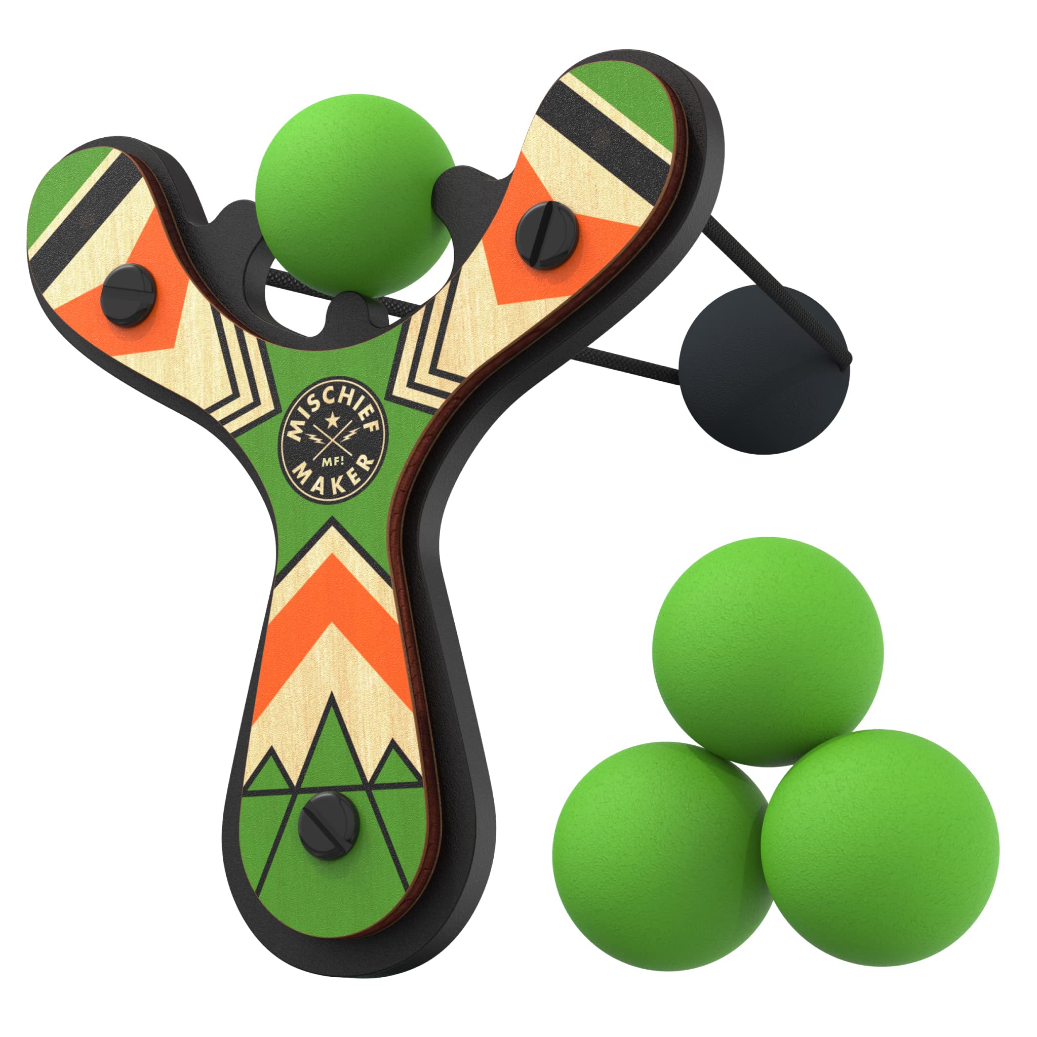 Mighty Fun! - Mischief Maker® Wooden Slingshot - Classic Series - Real Wood Slingshot for Kids, 4 Soft Foam Balls and Storage Bag - Ages 4+ (red)