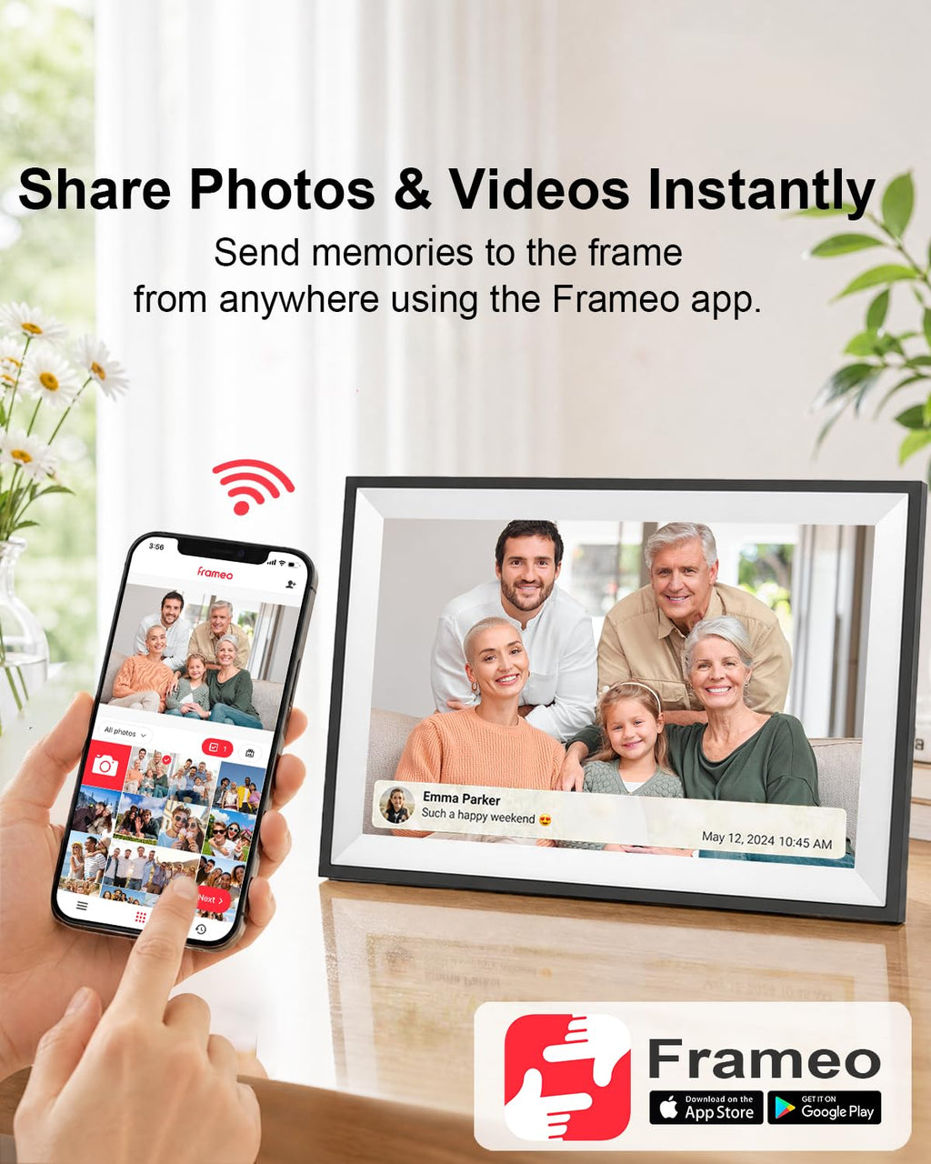Frameo Digital Picture Frame, 10.1 Inch Smart WiFi Photo Frame with 1280x800 HD IPS Touch Screen, Auto-Rotate, Wall Mountable, Share Photos/Videos Instantly via App from Anywhere