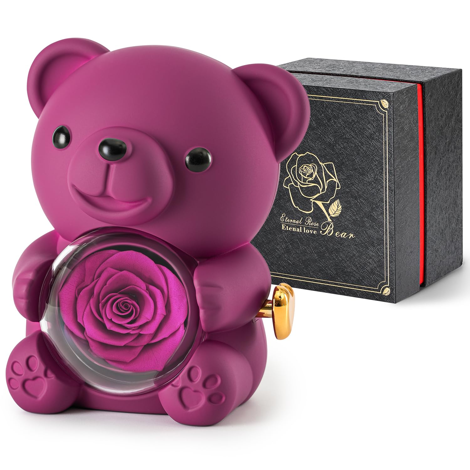 Cute Teddy Bear with Preserved Rose - A Real Rose Flower in Bear with Elegant Gift Box - Romantic Gift for Her in Mother's Day, Weddings, Anniversaries, and Bridal Showers (Red)