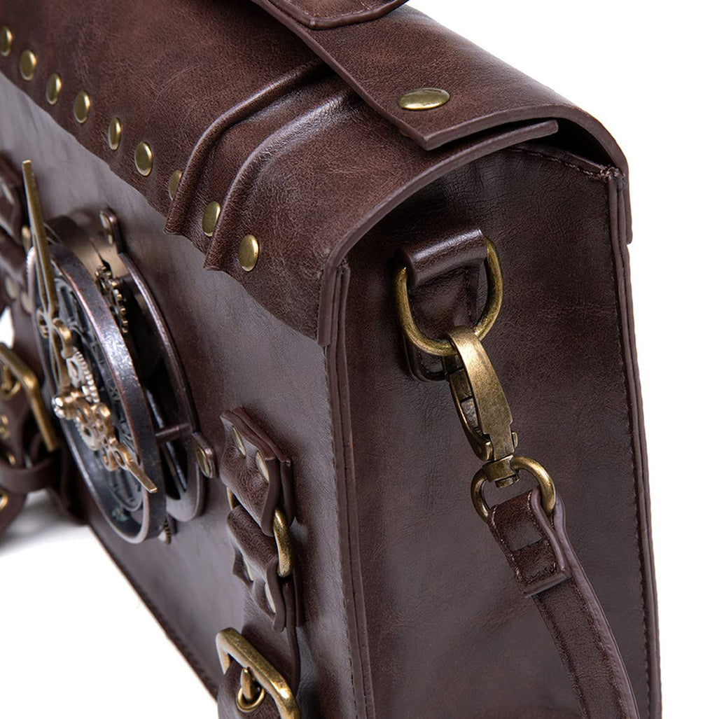 Messenger Bag Leather Retro Briefcase Steampunk Crossbody Shoulder Purse Satchel for Women Lolita Gothic Costume Accessory