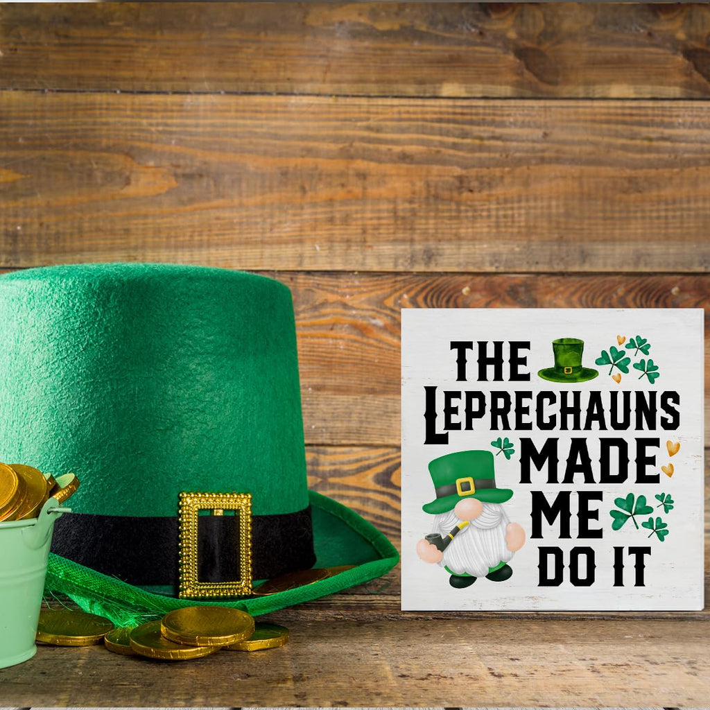 Dumyum St. Patrick's Day Decorative Sign, Wooden, 5 Inches x 5 Inches, Green, Rustic, Tabletop or Wall Mount