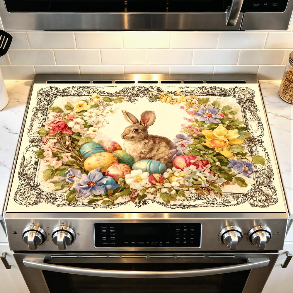 Stove Mat 28.35 x 20.47 Inch Christmas Fireplace and Tree Design Cozy Living Room Holiday Scene Decorative Kitchen Countertop Cover Reusable Flexible Mat for Gas Range Electric Stove Home Winter Décor