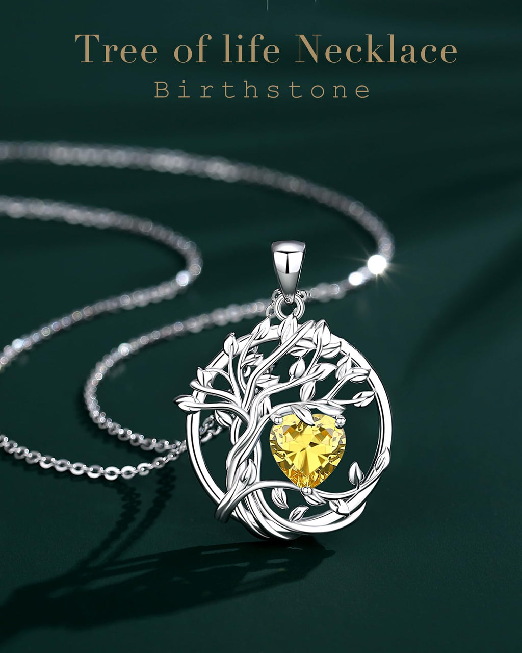 FANCIME Tree of life Birthstone necklace Sterling Silver Pendant Birthstone Necklace Gemstone Anniversary Birthday Jewelry Mothers Day Gifts for Mom Her Wife