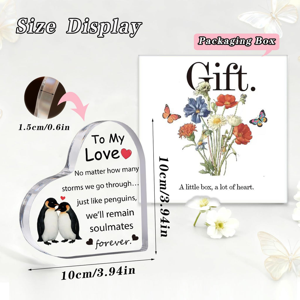 Gift for Husband, Romantic Acrylic Heart Penguin Paperweights, Anniversary, Valentine's, Christmas, Father's Day, Birthday Gifts for Husband from Wife