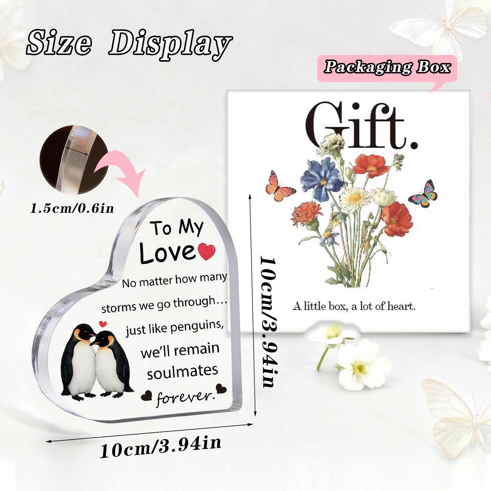 Gift for Husband, Romantic Acrylic Heart Penguin Paperweights, Anniversary, Valentine's, Christmas, Father's Day, Birthday Gifts for Husband from Wife