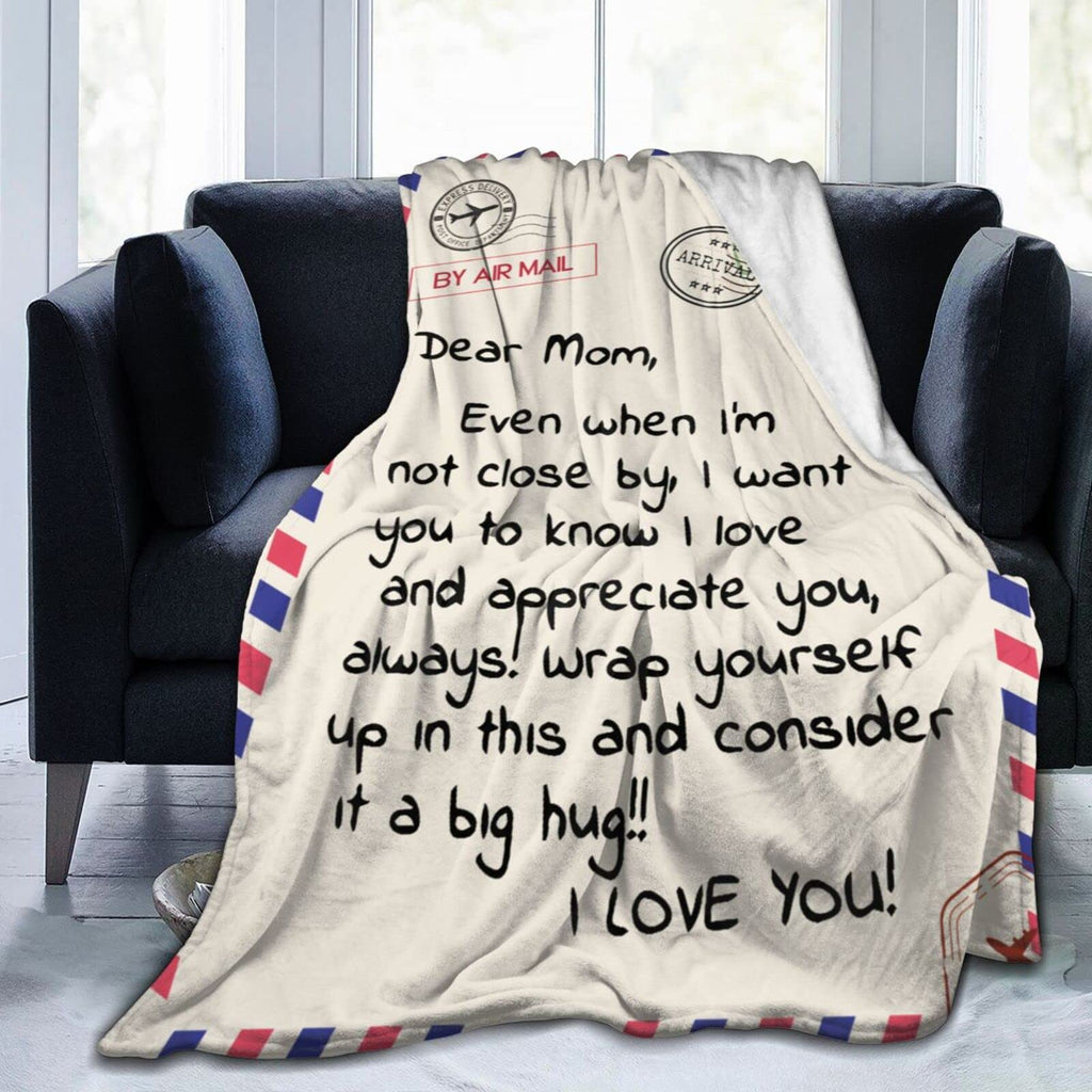 Throw Blankets Anniversary Birthday Gift for Mom from Daughter Son, Dear Mom Blanket for Mother's Day, Super Soft Flannel Throw Blankets for Christmas Valentines Day for Bed Couch(50x60)