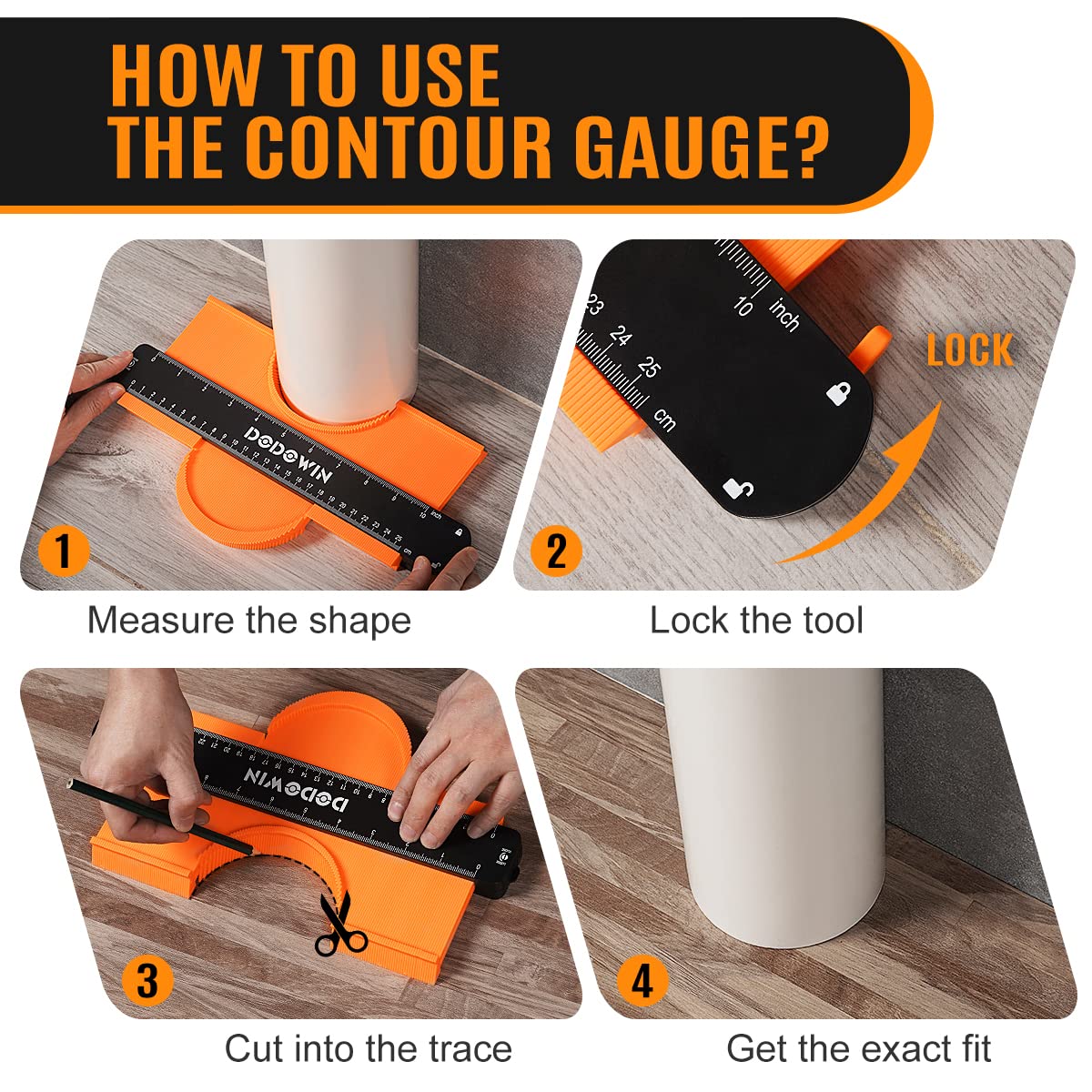 DODOWIN 10+5 Inch Contour Gauge with Lock, Dual Size Profile Duplicator Tool for Flooring, Tile, Woodworking & Irregular Shapes, Shape Outline Gauge, Father’s Day Gifts for Dad Men Husband
