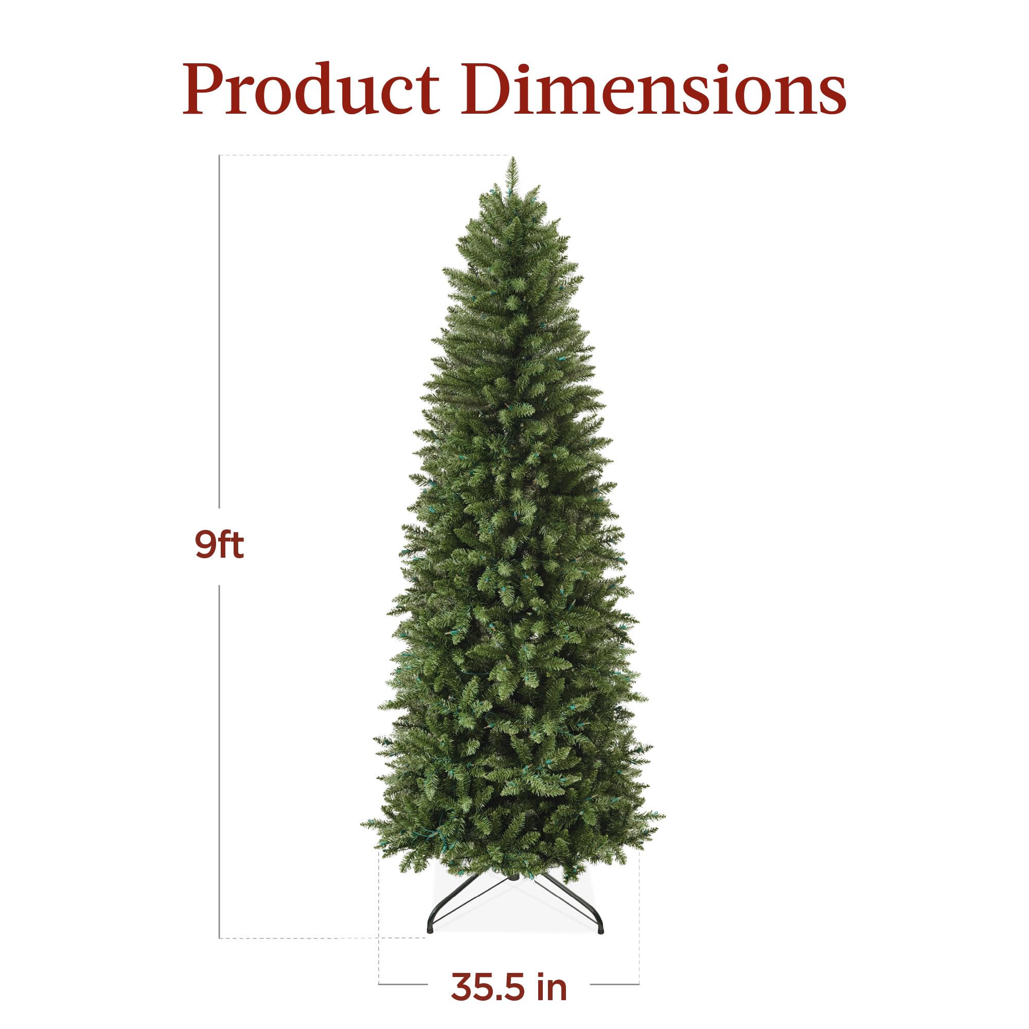 Best Choice Products Prelit Pencil Christmas Tree, 6ft Premium Artificial Tree, Realistic Lighted Spruce Holiday Decor w/Warm White Lights, Base