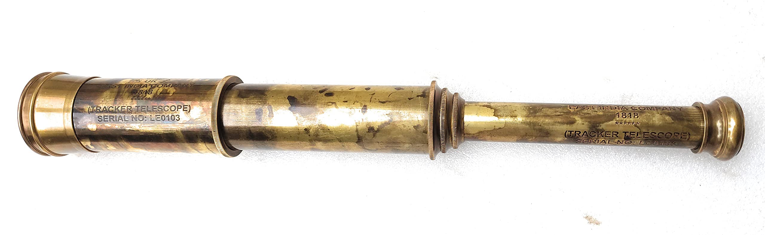 Rare Brass Telescope Spyglass - East India Company 1818 Tracker Vintage Pirate Spyglass Scope Antique Large Handstitched Leather Gift Box (BT-EIC17)