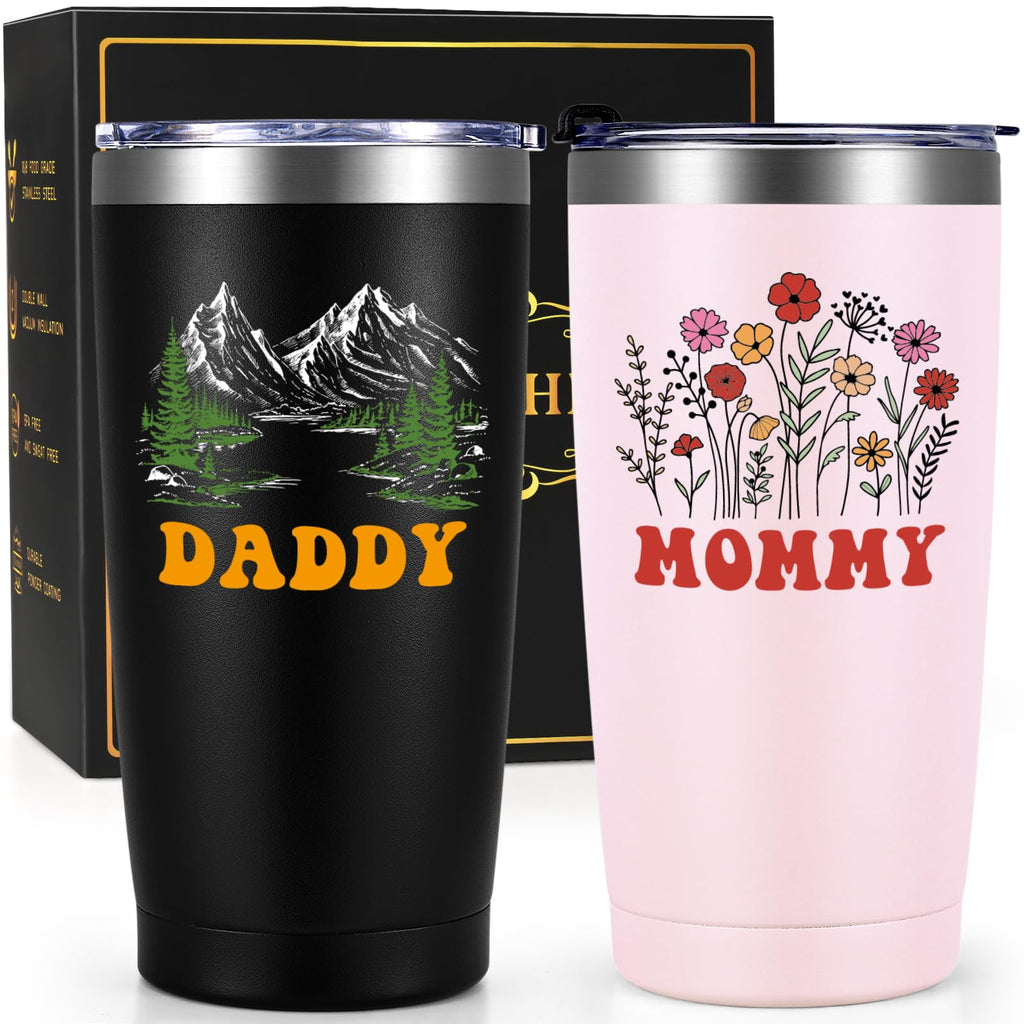 Qtencas Grandma and Grandpa Gifts, Grandparents Christmas Gifts, Grandpa and Grandma insulated Travel Tumbler Set, Gift for Grandparents on Christmas Birthday Anniversary, 20 Oz Black & White