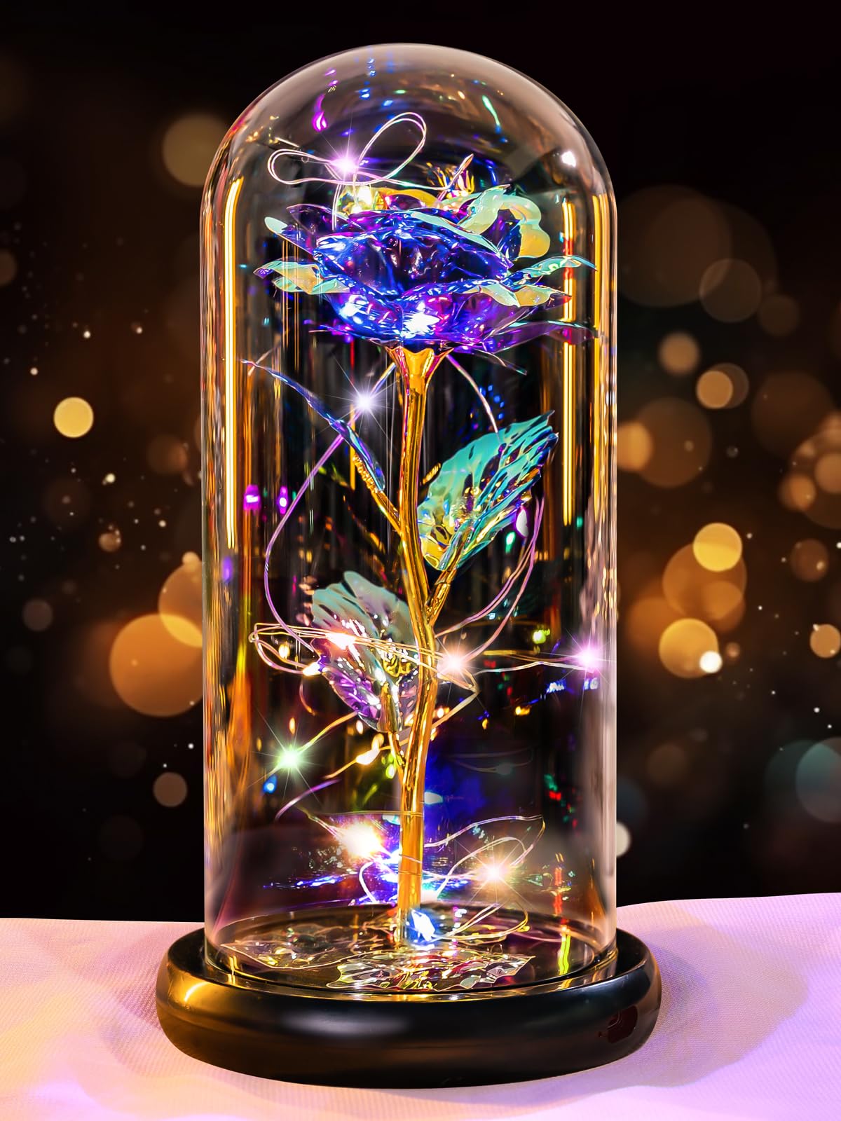 Pusuny Mothers Day Flowers Gifts for Mom Women Birthday Gift Galaxy Glass Rose Forever Eternal Crystal Flowers Rose in Glass Dome with Butterfly Mother's Day Roses Gifts for Mom Daughter Wife Purple