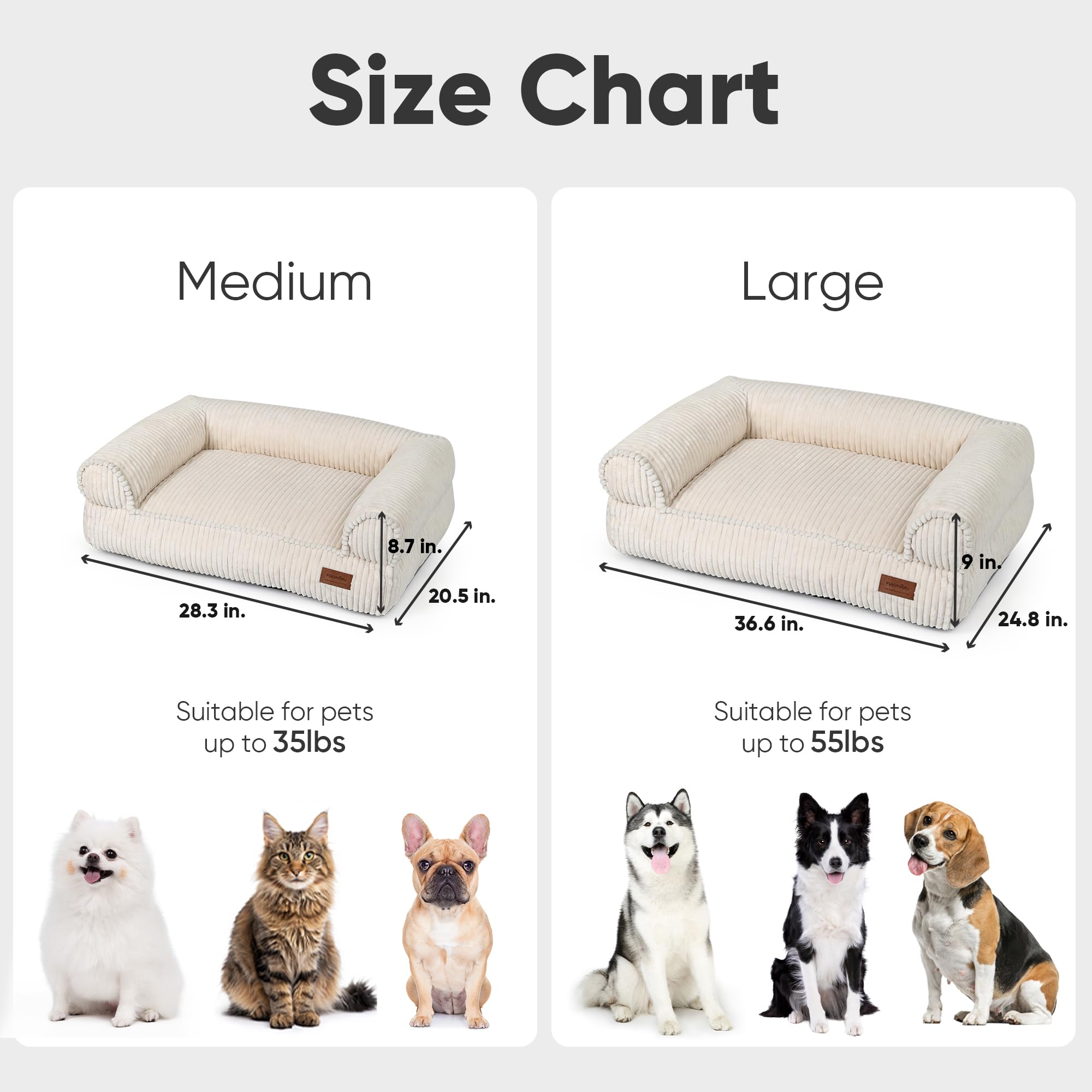 FUKUMARU Dog Couch Bed, Corduroy Cozy Cat Bed for Indoor Cats with Washable Cover, 28in Waterproof Orthopedic Dog Beds Sofa for Small Dogs and Large Cats, Cute Warm Cotton Pet Sofa, Green