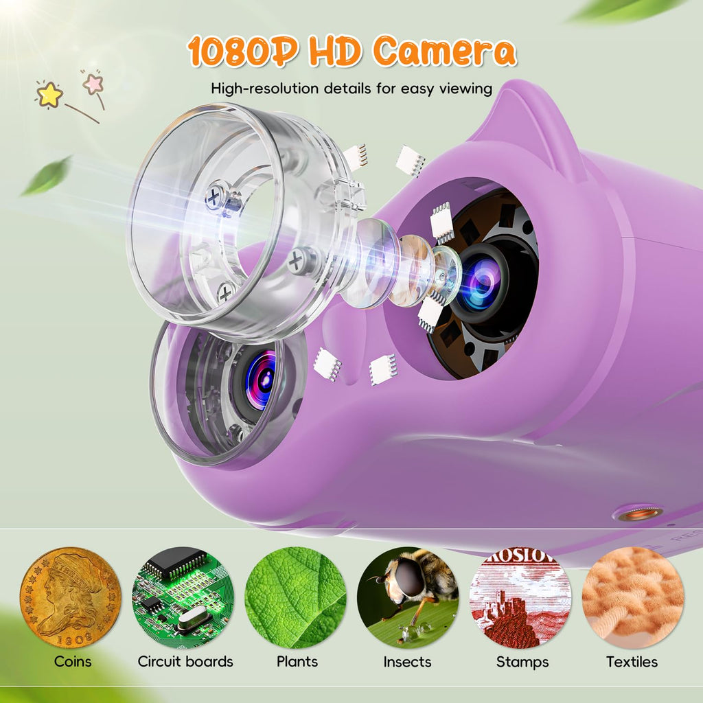 2-in-1 Kids Microscope Telescope, Temodu 2.0" 1000X Digital Microscope for Kids, HD Portable Education Telescope for Kids Birthday Festival Gift, Science Fun Toys for Children Age 4-12 (Yellow)