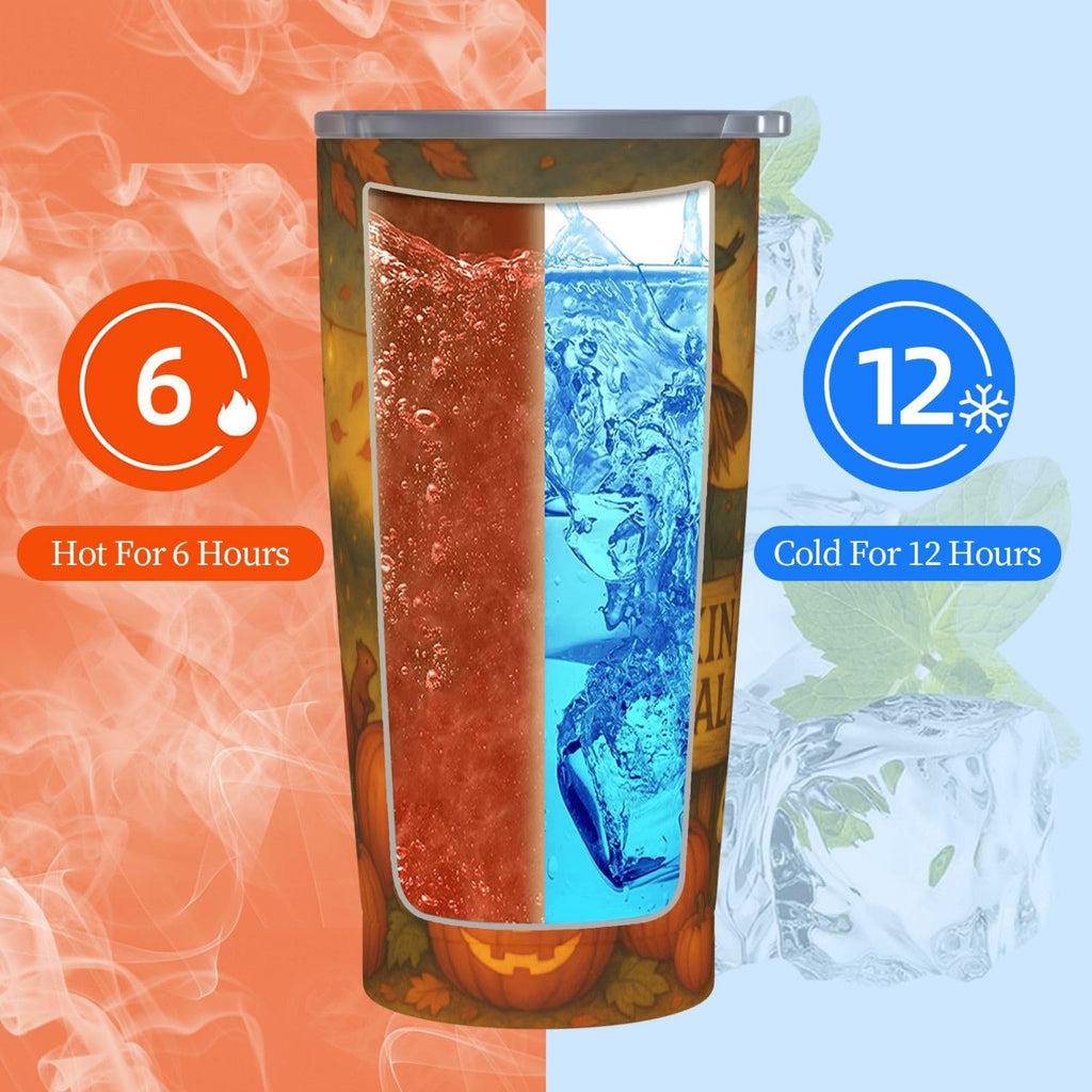 Fall Tumbler with Lid and Straw - 20oz Pumpkin Festival Coffee Tumbler Insulated Stainless Steel Mug, Autumn Harvest Scarecrow Cup, Thanksgiving Travel Mug, Fall Gifts for Women