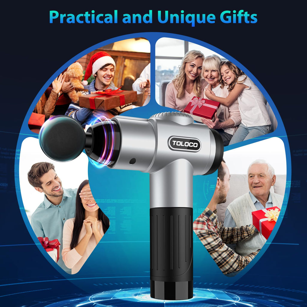 TOLOCO Massage Gun, Deep Tissue Back Massage for Athletes for Pain Relief, Percussion Massager with 10 Massages Heads & Silent Brushless Motor, Fathers Day Dad Gifts, Black