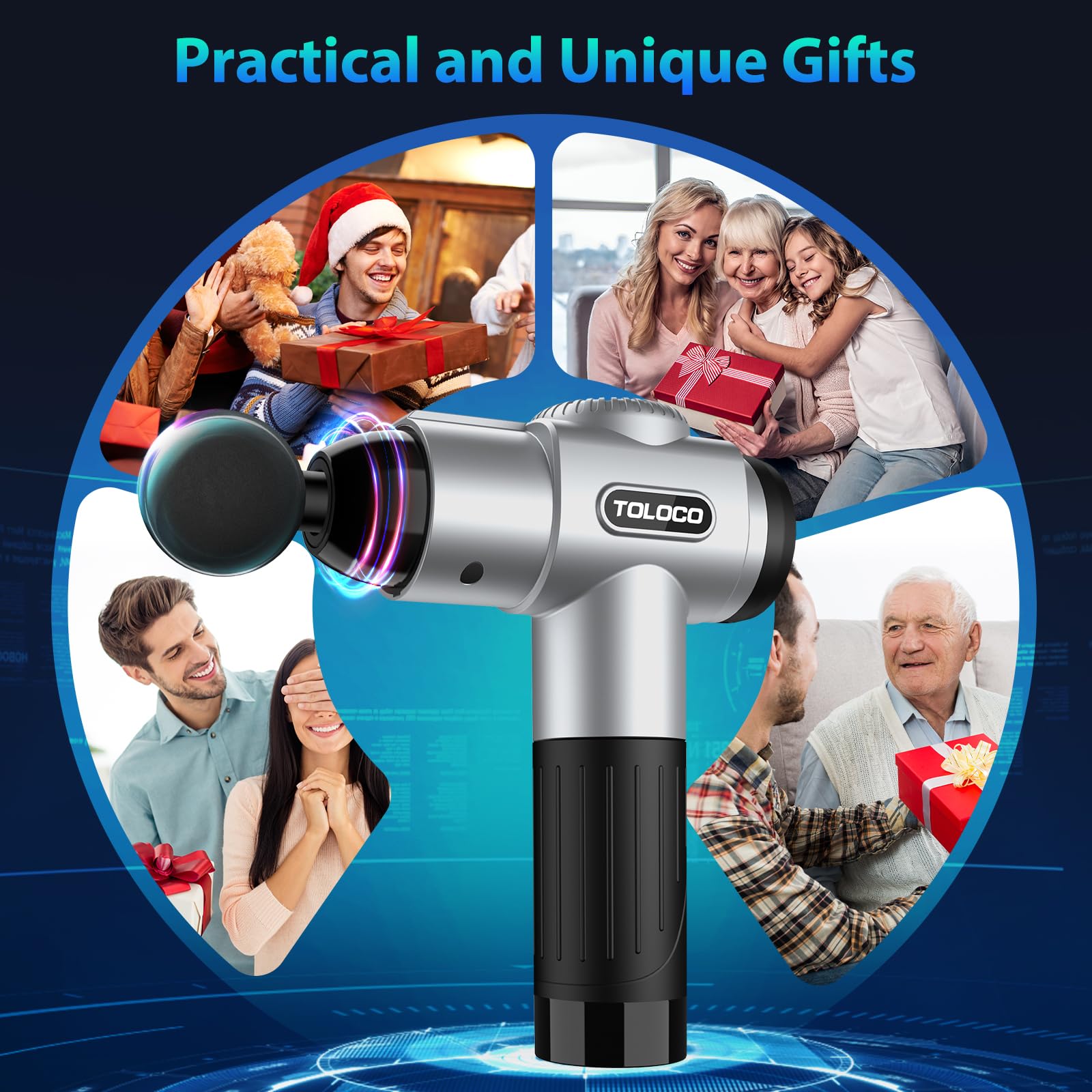 TOLOCO Massage Gun, Deep Tissue Back Massage for Athletes for Pain Relief, Percussion Massager with 10 Massages Heads & Silent Brushless Motor, Fathers Day Dad Gifts, Black