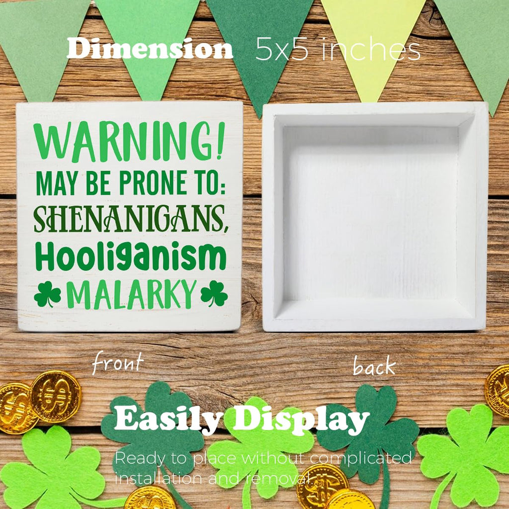 Dumyum St. Patrick's Day Decorative Sign, Wooden, 5 Inches x 5 Inches, Green, Rustic, Tabletop or Wall Mount