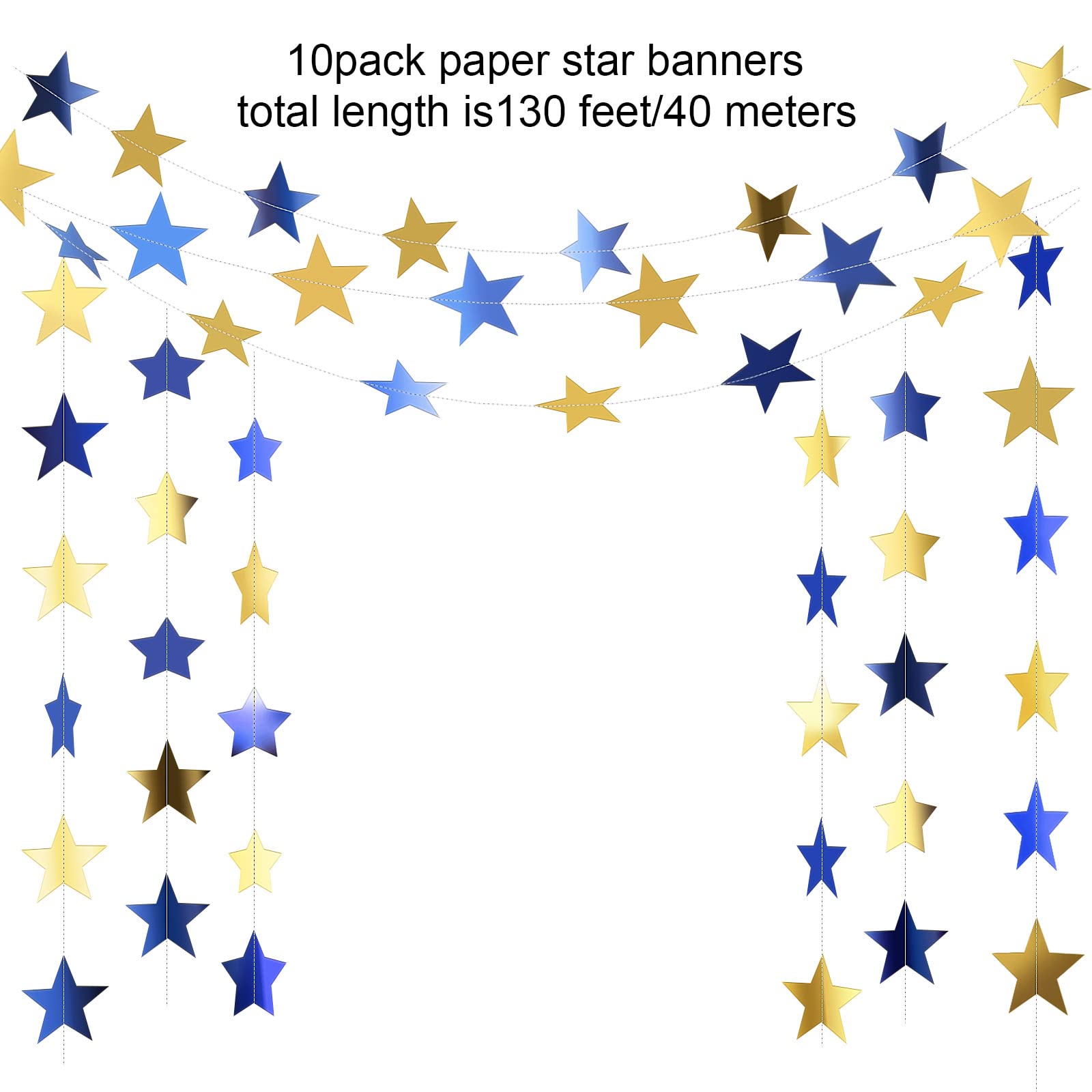 Patelai Glitter Star Garland Banner 2026 Graduation Decor 130 Feet Star Hanging Banner Twinkle Backdrop for Party Birthday Classroom Wedding Supplies(Gold)