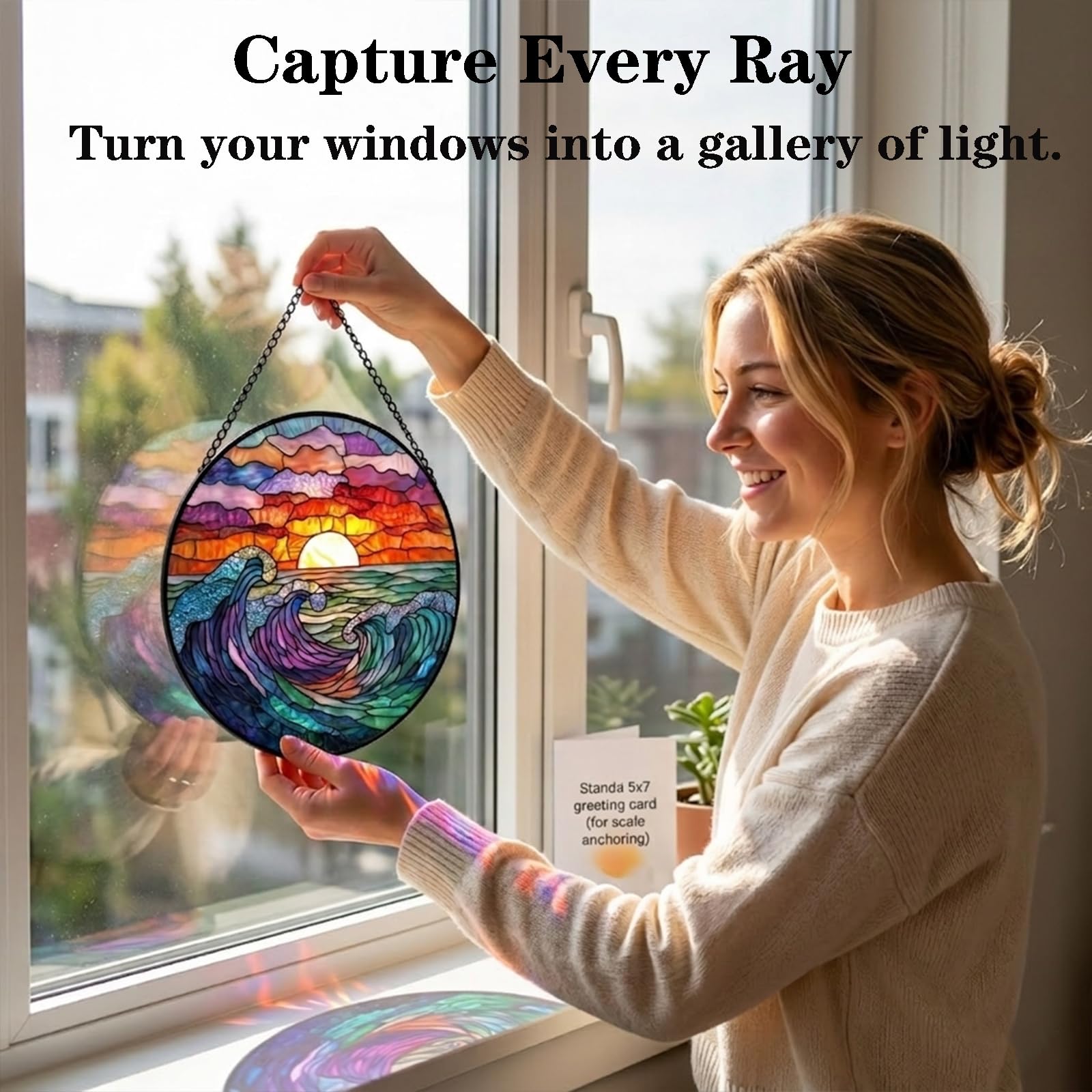 Birthday Gifts for Women - Beach Shell Faux Stained Glass Window Hanging Sun Catcher for Door Garden Acrylic Ocean Decor Mother's Day Christmas for Mom Men Nana Grandma Sisters 6.3"