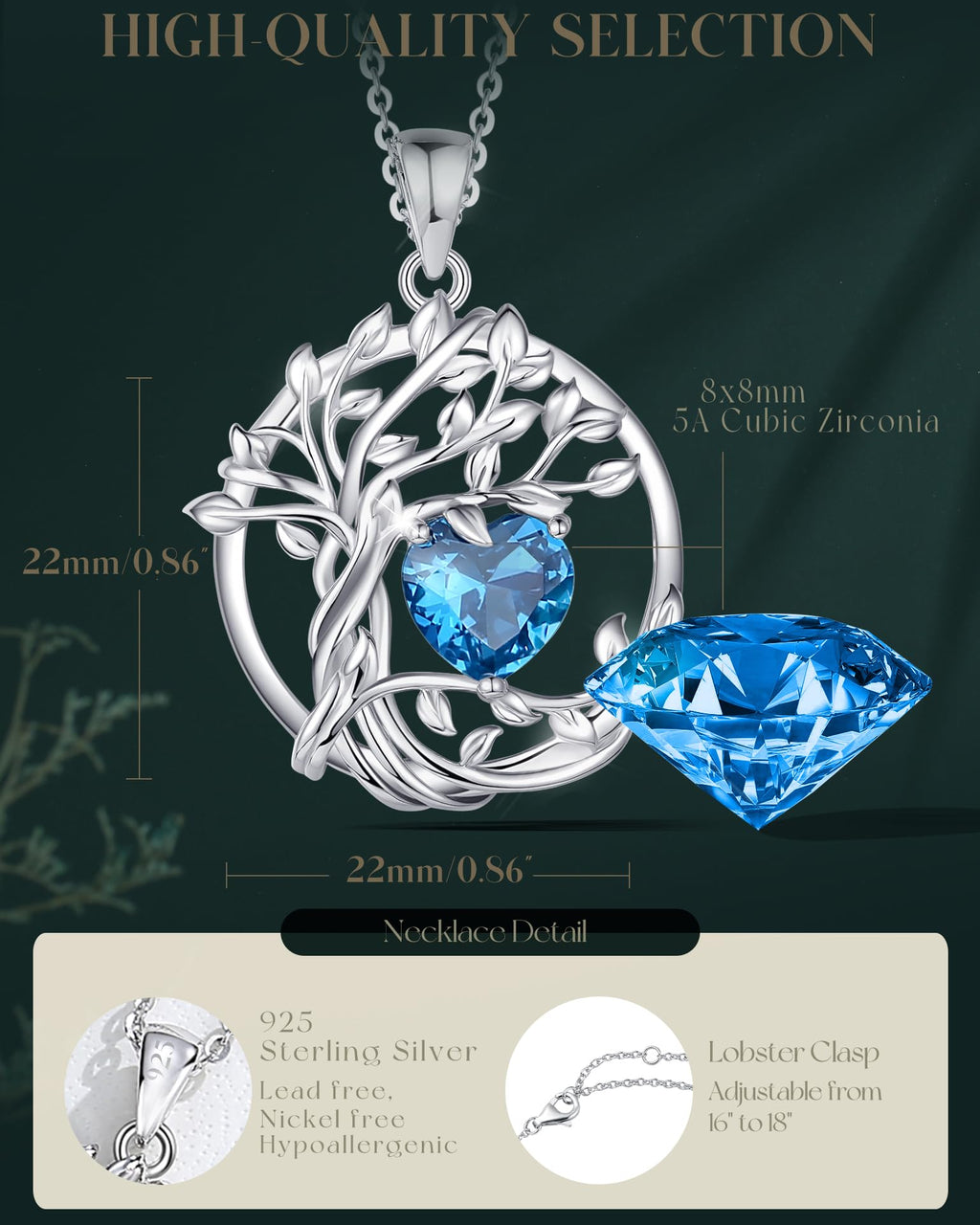 FANCIME Tree of life Birthstone necklace Sterling Silver Pendant Birthstone Necklace Gemstone Anniversary Birthday Jewelry Mothers Day Gifts for Mom Her Wife