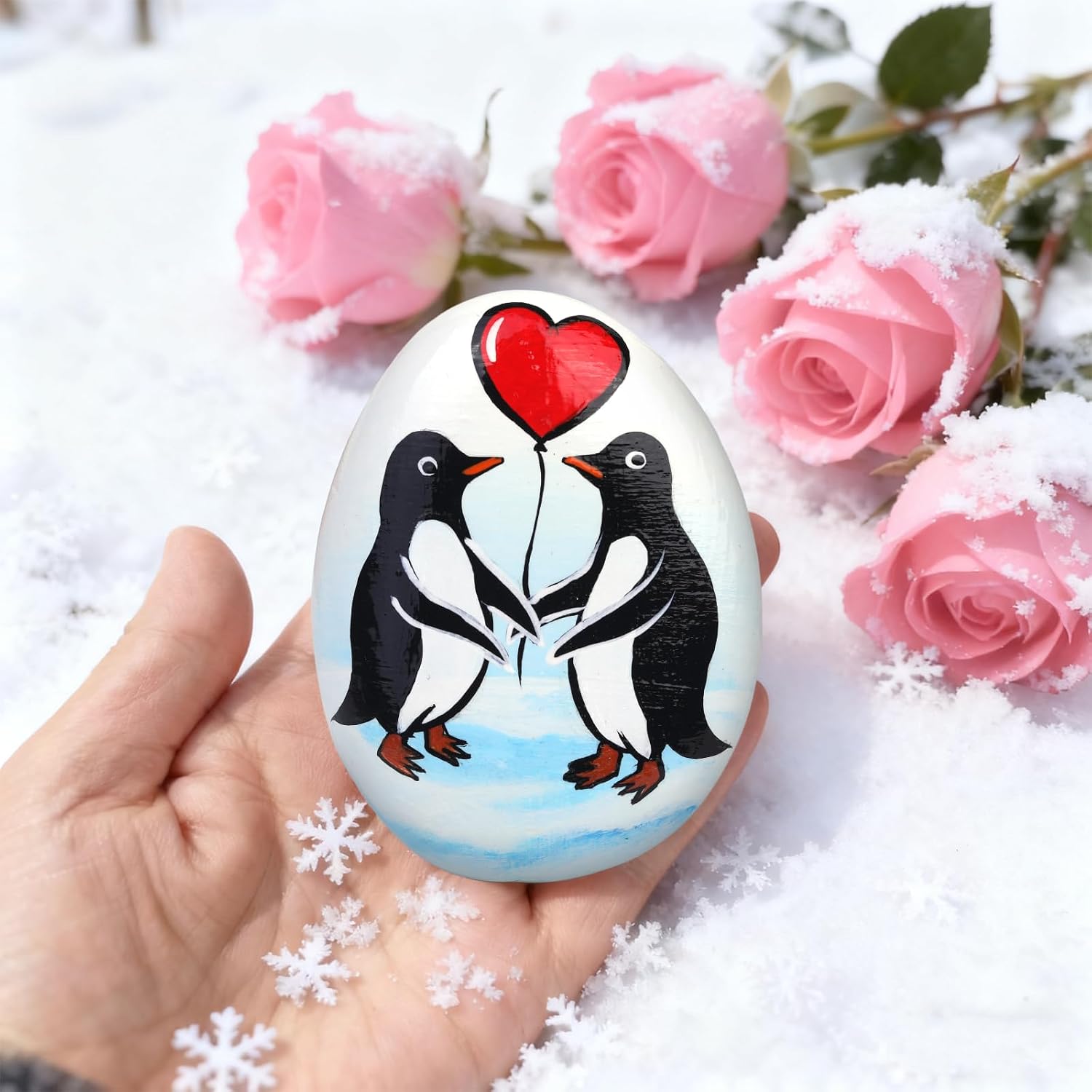 Penguin Love Stone Gift, Hand Painted Natural Pebble with “to My Love” and Penguin Story Card, Romantic Valentines or Anniversary Present for Boyfriend, Girlfriend, Husband, Wife