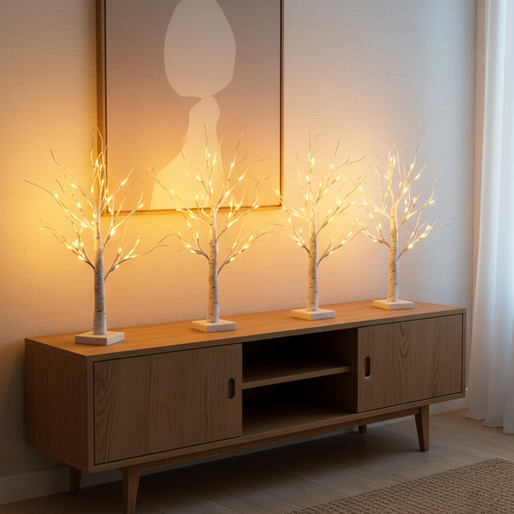 PEIDUO Home Decor, 2FT Birch Tree with LED Lights, Warm White Light up Tree Lamp, Artificial Trees for Home Table Inside, Battery Powered, Timer (2PK)