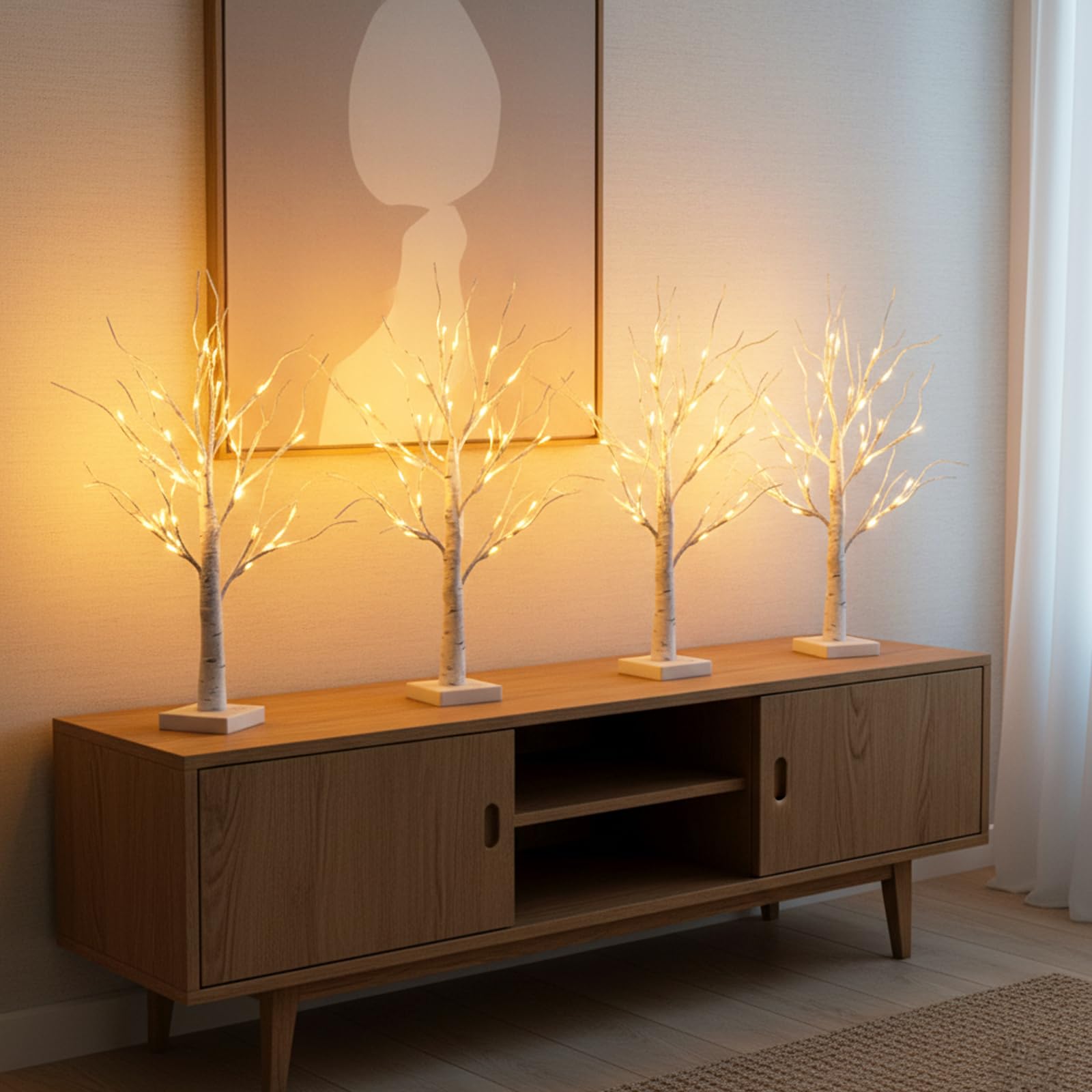 PEIDUO Home Decor, 2FT Birch Tree with LED Lights, Warm White Light up Tree Lamp, Artificial Trees for Home Table Inside, Battery Powered, Timer (2PK)