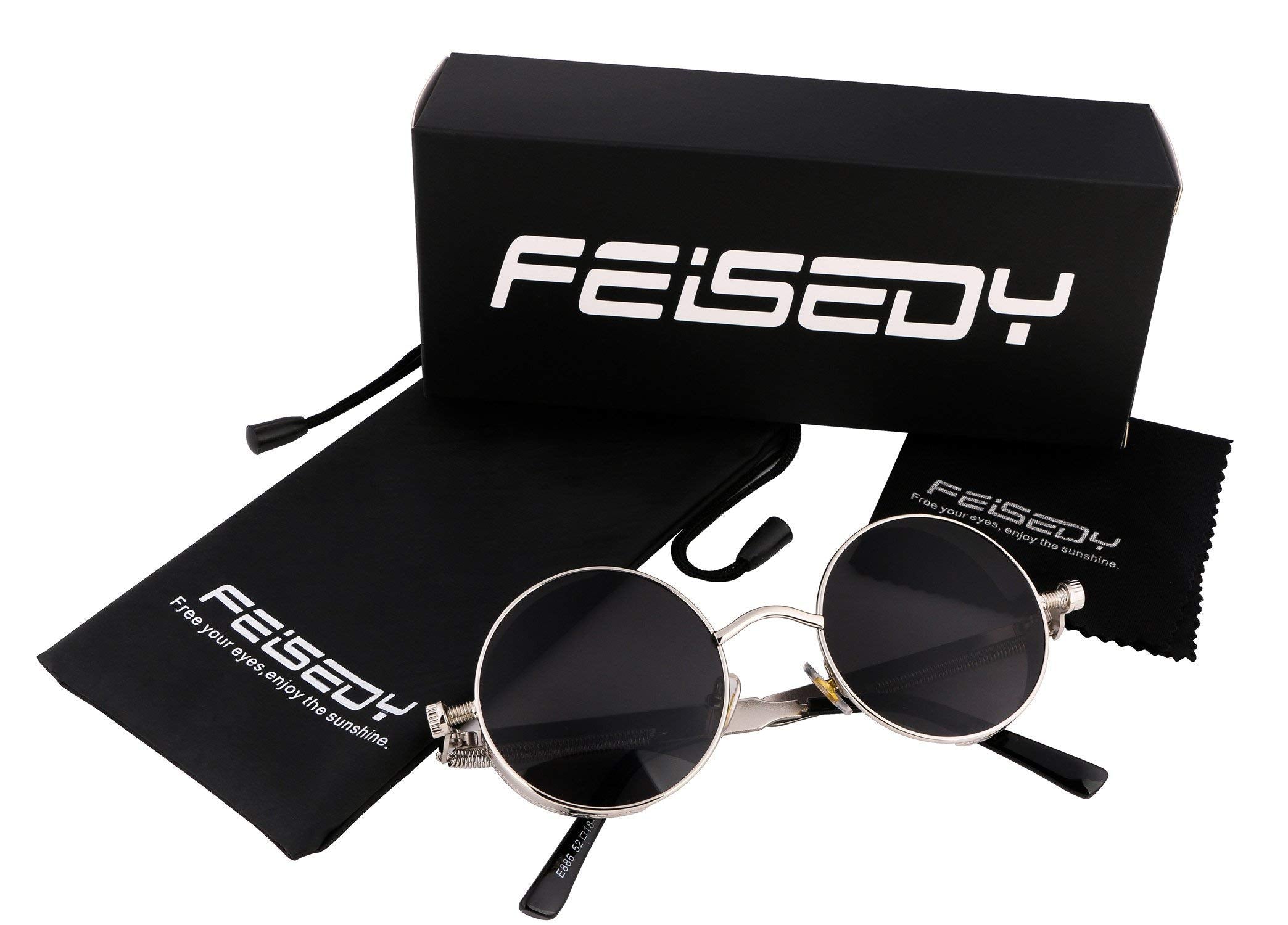 FEISEDY Retro Gothic Steampunk Sunglasses Round Metal Frame Punk Circle Inspired Shade Men B1857