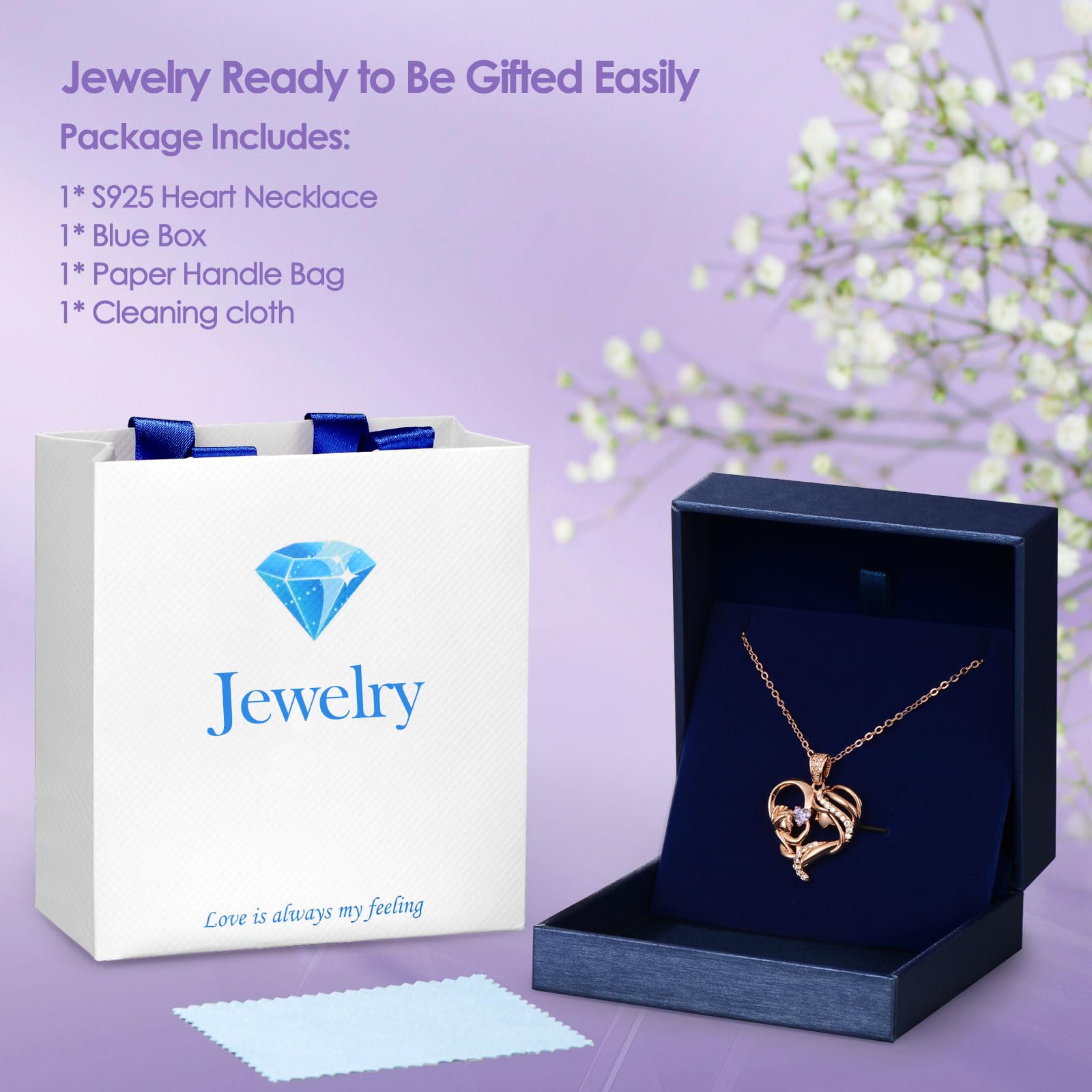 Mothers Day Gifts for Mom Wife Her Grandma, S925 Sterling Silver Birthstone Necklaces Jewelry for Women, Mother's Day Love Heart Pendant Necklace for Anniversary Birthday Christmas Day