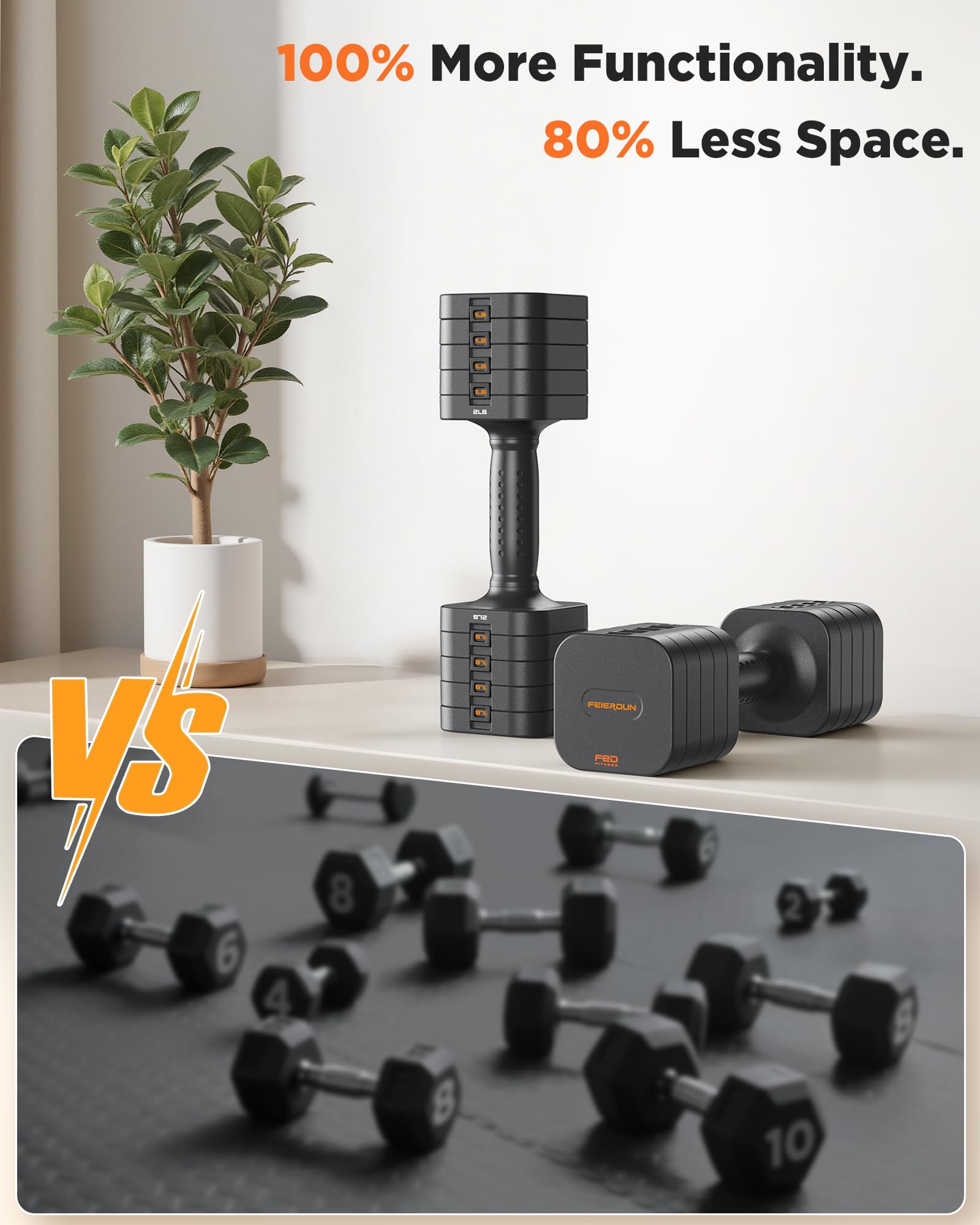 FEIERDUN DB3 5-in-1 Adjustable Dumbbell Set, 6LB/10LB Pair Adjustable Weights for Women at Home, Dual Locking Stable Hand Weights with TPU Soft Handle, Home Gym, Rehab, Pilates, Yoga, Strength Training