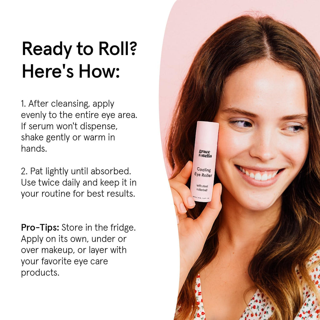 grace & stella Under Eye Brightener Roller - Airplane Travel Essentials - Travel Size Toiletries - Retinol & Caffeine Eye Serum for Puffiness, Dark Circles, Wrinkles - Vegan Skincare (15ml / 0.51floz)