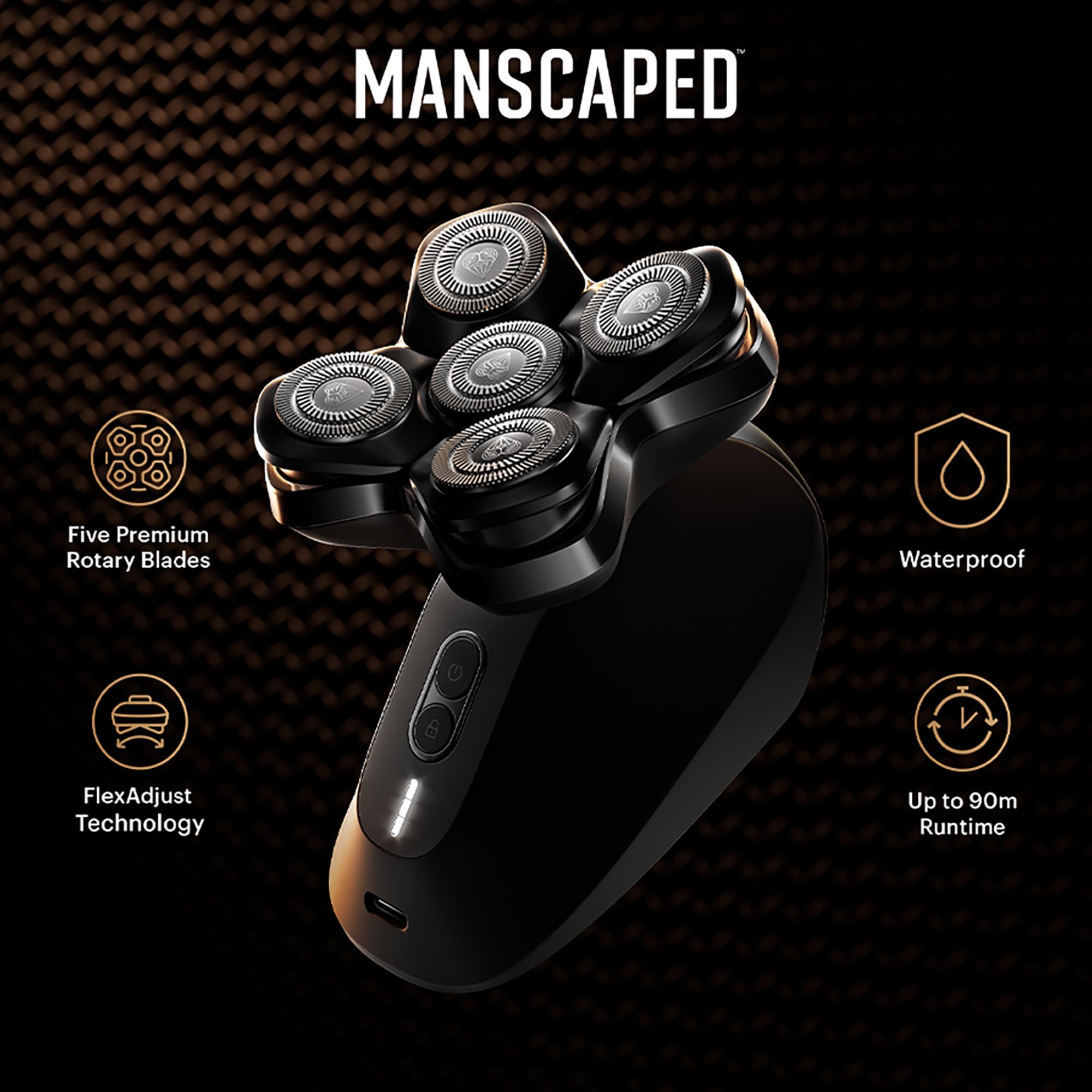 MANSCAPED® The Dome Shaver™ PRO Head Shaver for Bald Men – Five Rotary Blade Design with SkinSafe® & FlexAdjust Technology, Waterproof, USB-C & Wireless Charging Compatible with Travel Lock