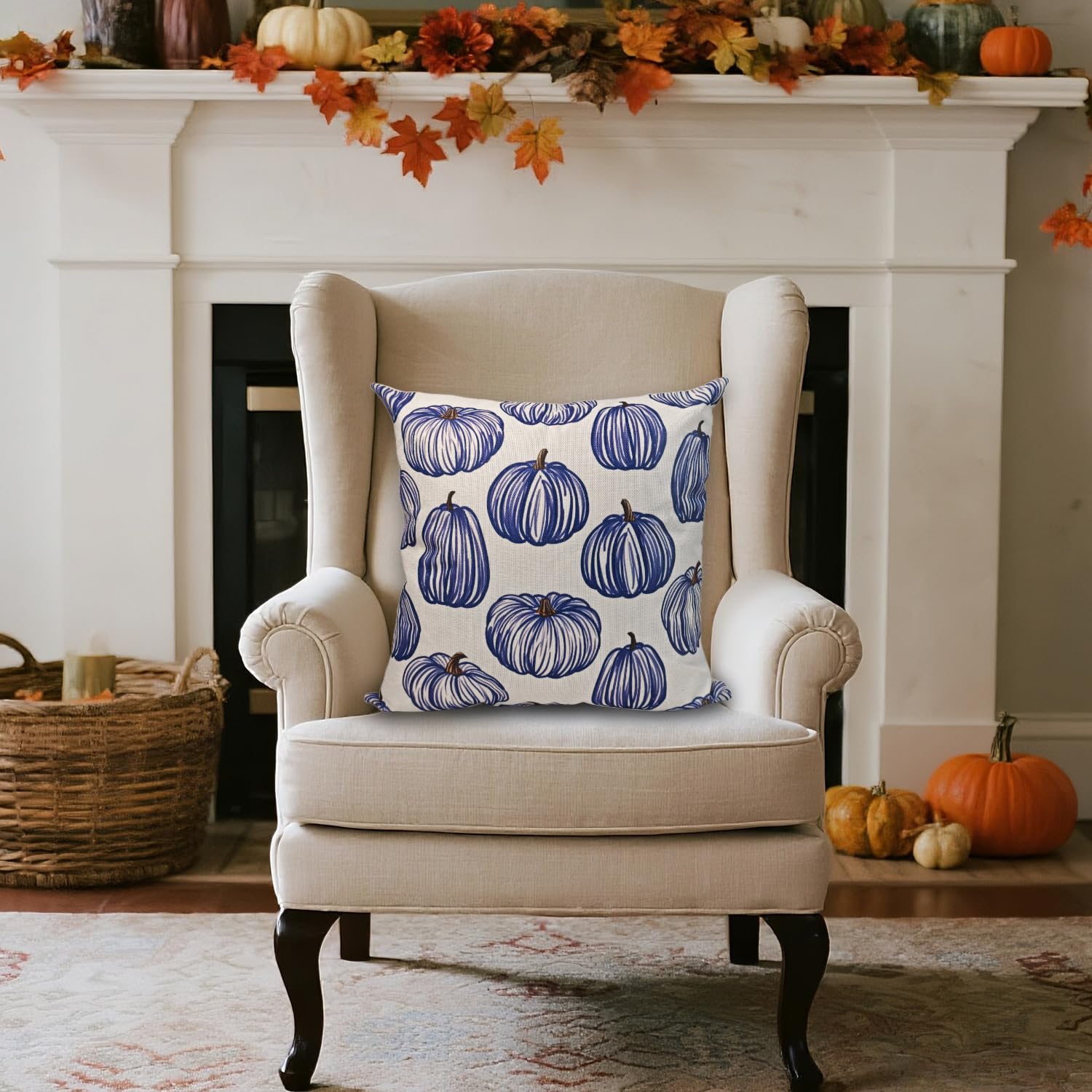Fall Pillow Covers 18x18 Inch Autumn Pumpkin Maple Leaf Throw Pillowcase Orange Cushion Case for Thanksgiving Home Farmhouse Couch Sofa Bed Indoor Outdoor Decor (Set of 4)
