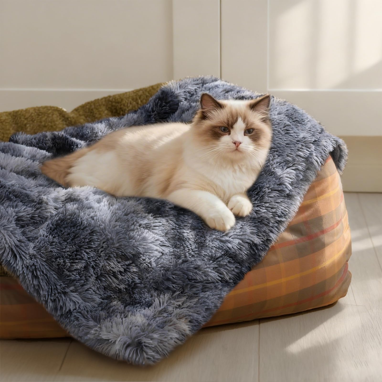 Luciphia Large Waterproof Dog Blanket for Pet Washable Liquid Proof Bed Intimacy Protection Shaggy Plush Calming Long Faux Fur Couch Cover Calming Cat Throw Blankets, Tie-dye Grey, 50" x 60"