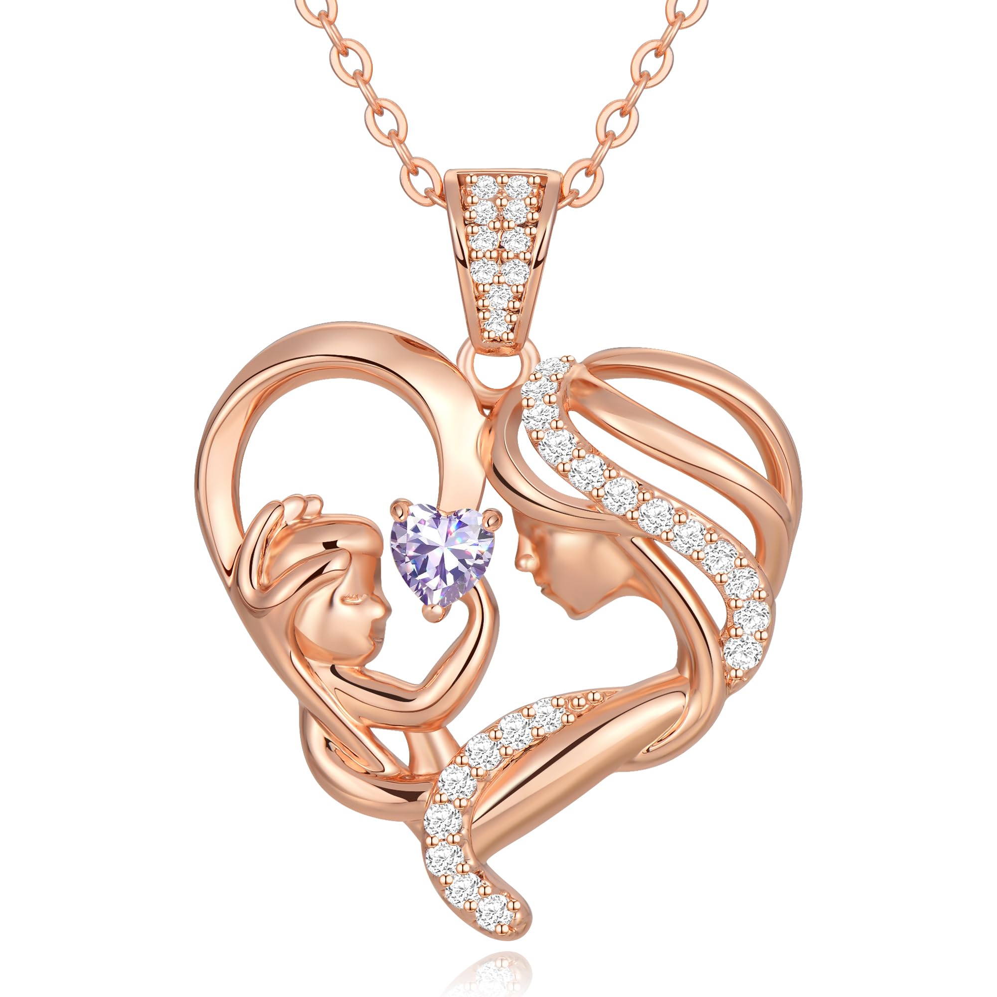 Mothers Day Gifts for Mom Wife Her Grandma, S925 Sterling Silver Birthstone Necklaces Jewelry for Women, Mother's Day Love Heart Pendant Necklace for Anniversary Birthday Christmas Day