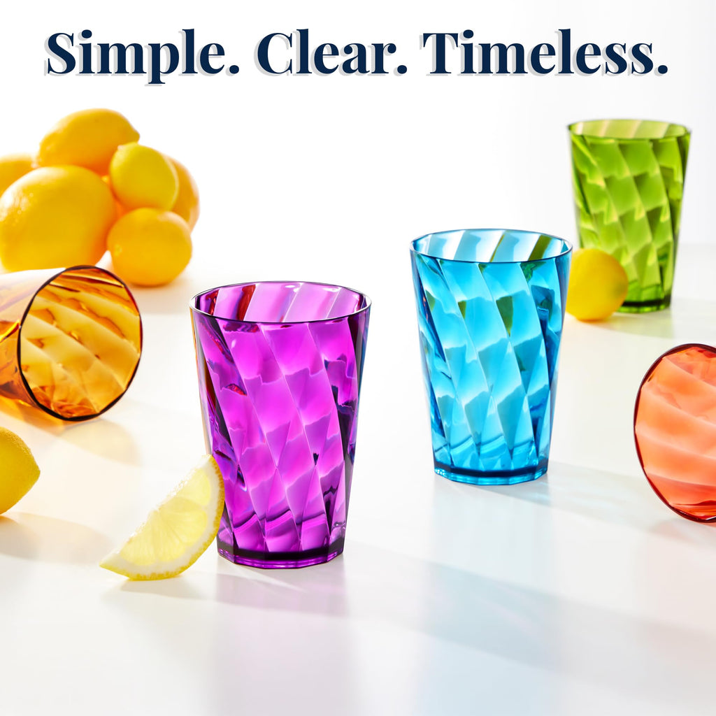 US Acrylic Optix Plastic Reusable Drinking Glasses (Set of 8) 20oz Water Cups in Jewel Tone Colors | BPA-Free Tumblers, Made in USA | Top-Rack Dishwasher Safe