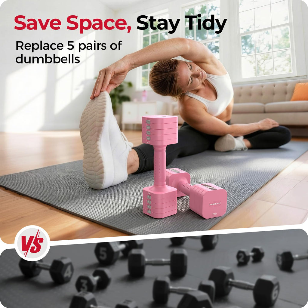 FEIERDUN DB3 5-in-1 Adjustable Dumbbell Set, 6LB/10LB Pair Adjustable Weights for Women at Home, Dual Locking Stable Hand Weights with TPU Soft Handle, Home Gym, Rehab, Pilates, Yoga, Strength Training