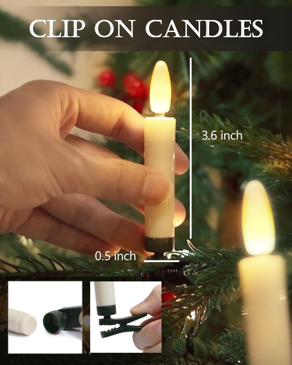 FPOO Christmas Decorations Indoor, 3 PCS Waxy Christmas Tree Candles with Remote Timer, Battery LED Candlesticks for Window, Table Centerpiece, Xmas Decor, Gift (7.5 inches)