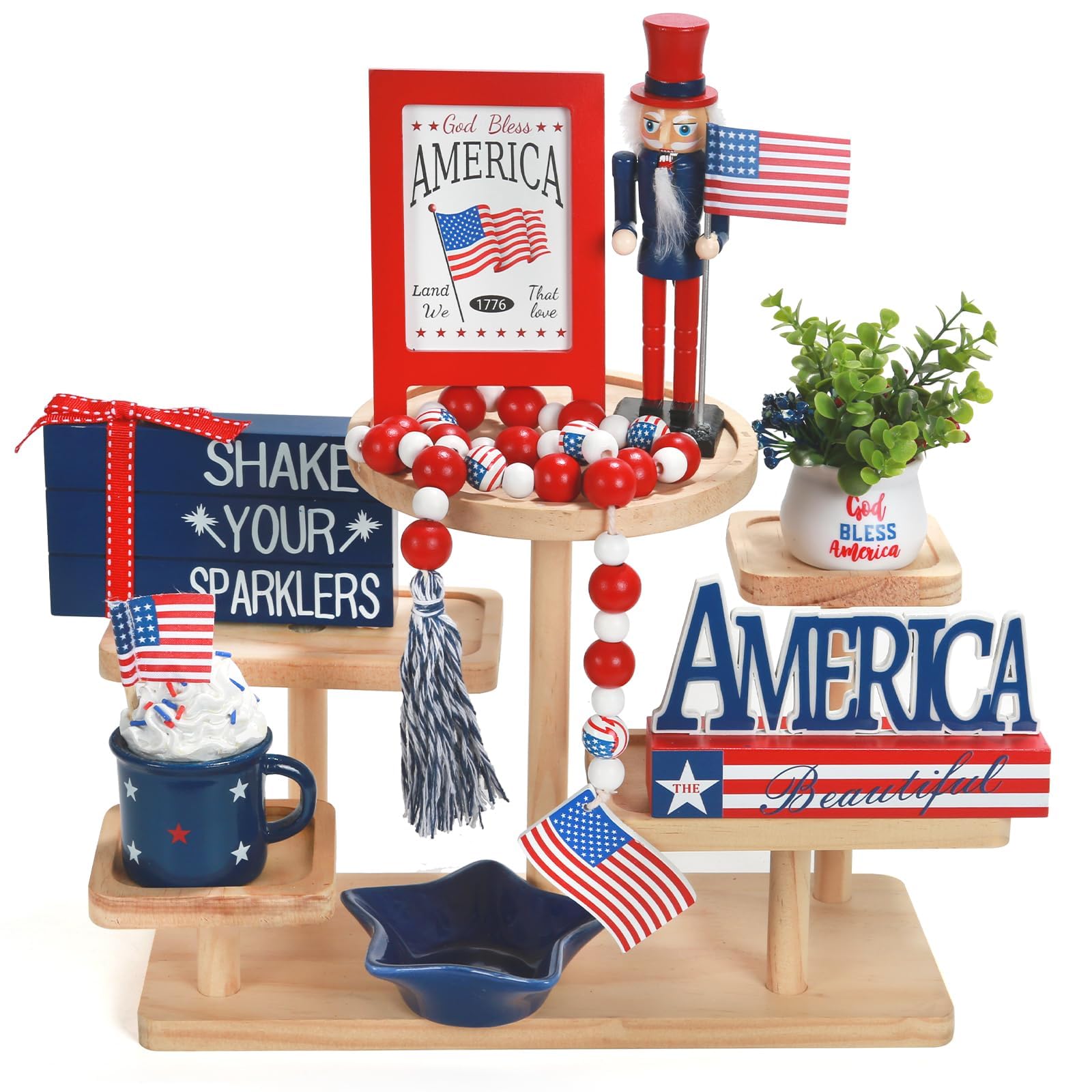 Christmas Decorations 8 PCS Tiered Tray Decor Set, Cute Tabletop Christmas Decor for Home Office Shelf Mantel Coffee Bar Xmas Table Centerpieces Tray Objects Holiday Decoration Set