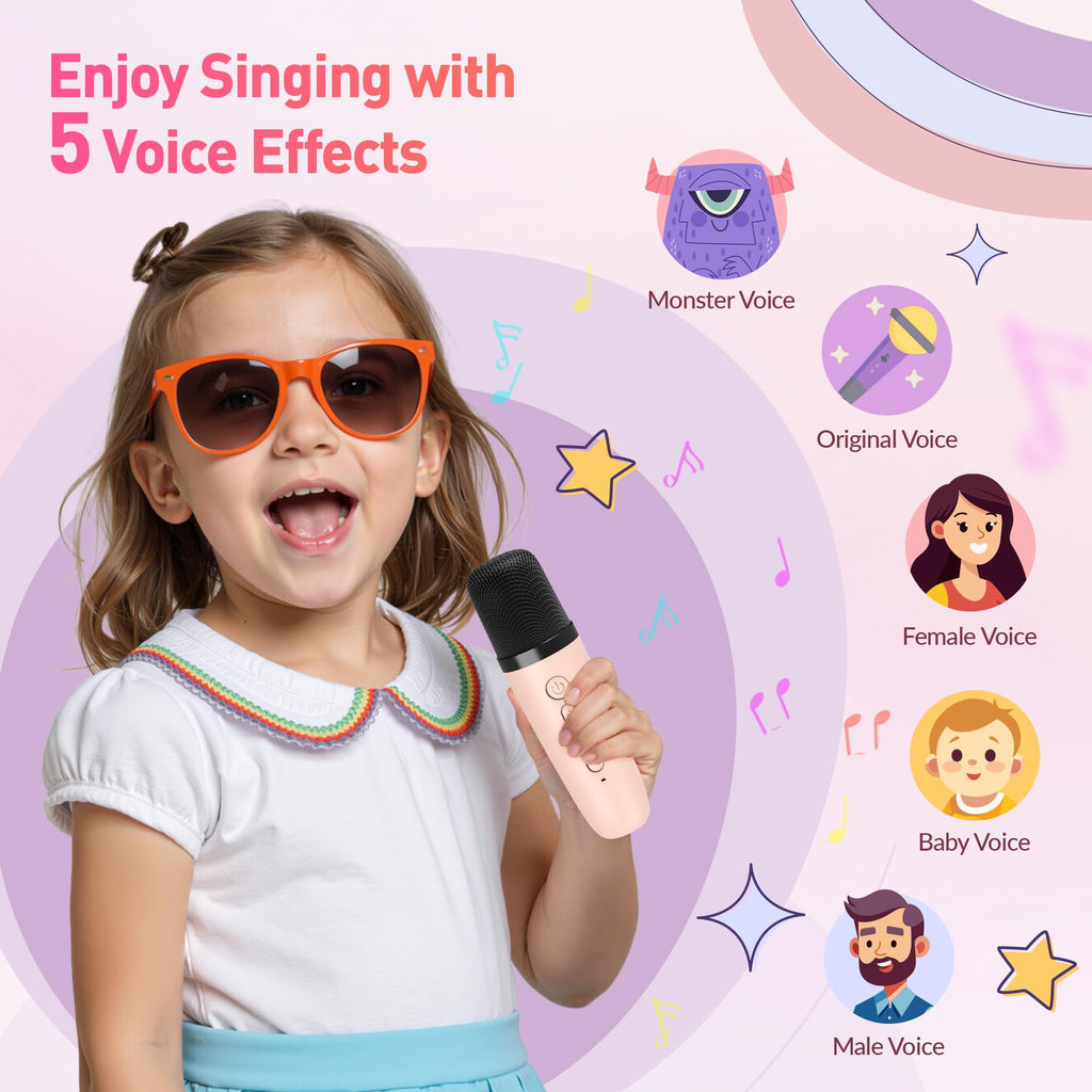 Mini Karaoke Machine, Portable Bluetooth Karaoke Speaker with 2 Wireless Microphones and Party Lights for Kids and Adults, Birthday Gifts for Girls Boys Family Home Party