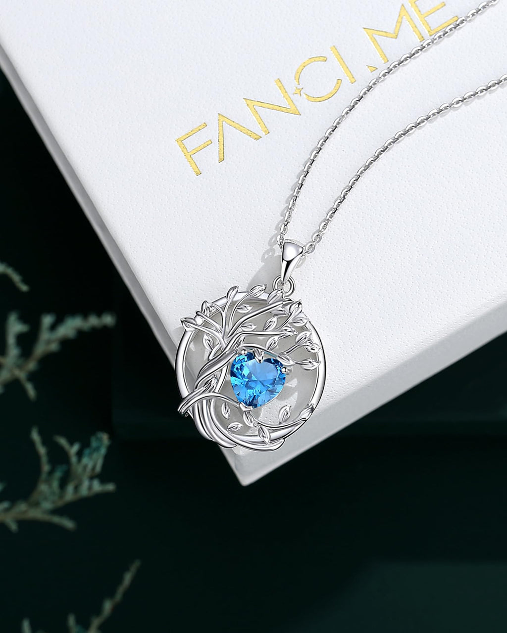 FANCIME Tree of life Birthstone necklace Sterling Silver Pendant Birthstone Necklace Gemstone Anniversary Birthday Jewelry Mothers Day Gifts for Mom Her Wife