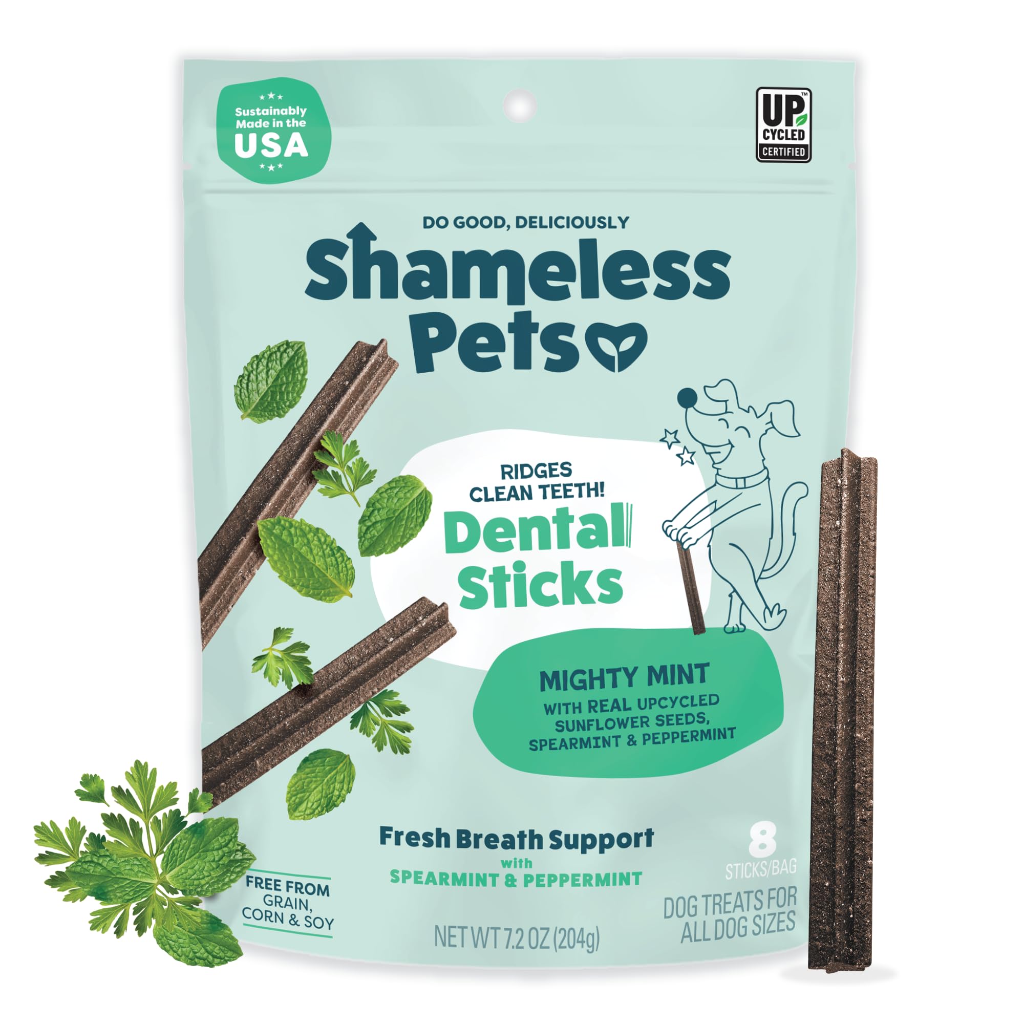 Shameless Pets Blueberry & Mint Dental Chews for Dogs, 8 Chews - Natural Dog Teeth Cleaning Treats with Fresh Breath Benefits | Grain-Free Dental Sticks for Small, Medium & Large Dogs