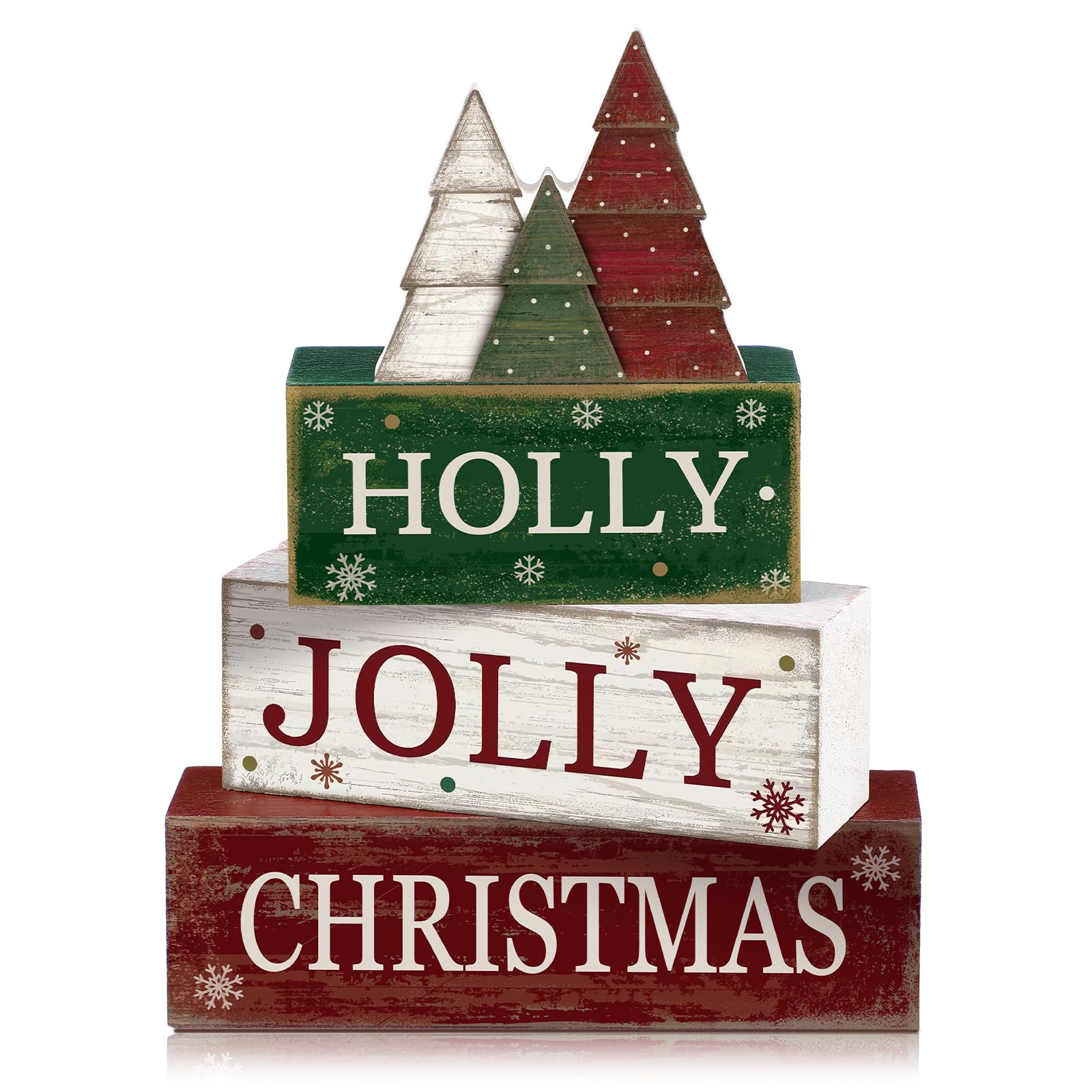 Moucuny 4 Pcs Christmas Table Decor Wooden Hot Cocoa Decoration Christmas Centerpiece Winter Tiered Tray Decor Decorative Red Hot Cocoa Block Signs Gift Farmhouse Xmas Decoration for Home Kitchen