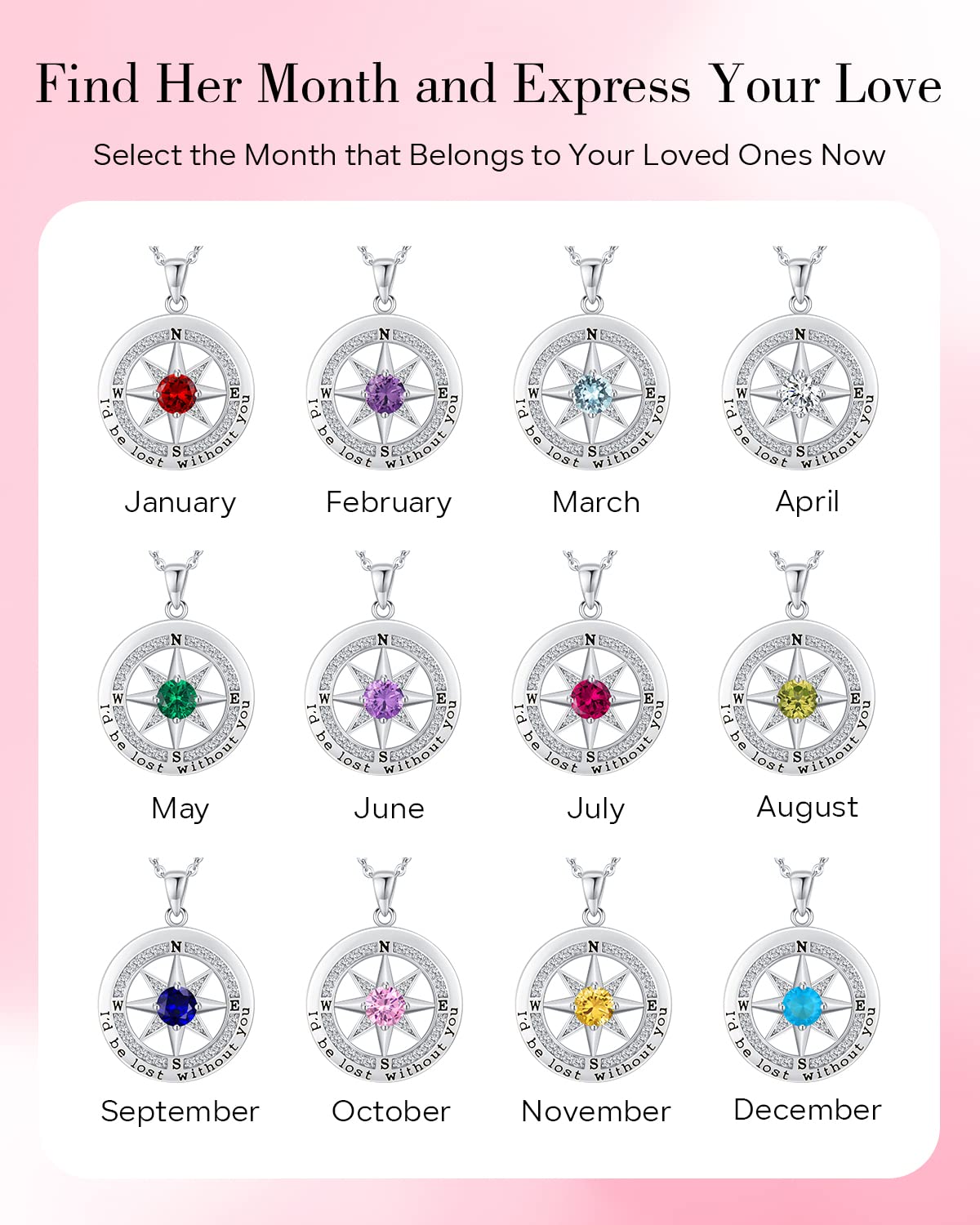 S925 Necklace Gift for Wife |Compass Jewelry |Women Anniversary |Sterling Silver |Girlfriend Birthday Gifts for Her Valentines |I'd be Lost without You |Jewel 18K Gold