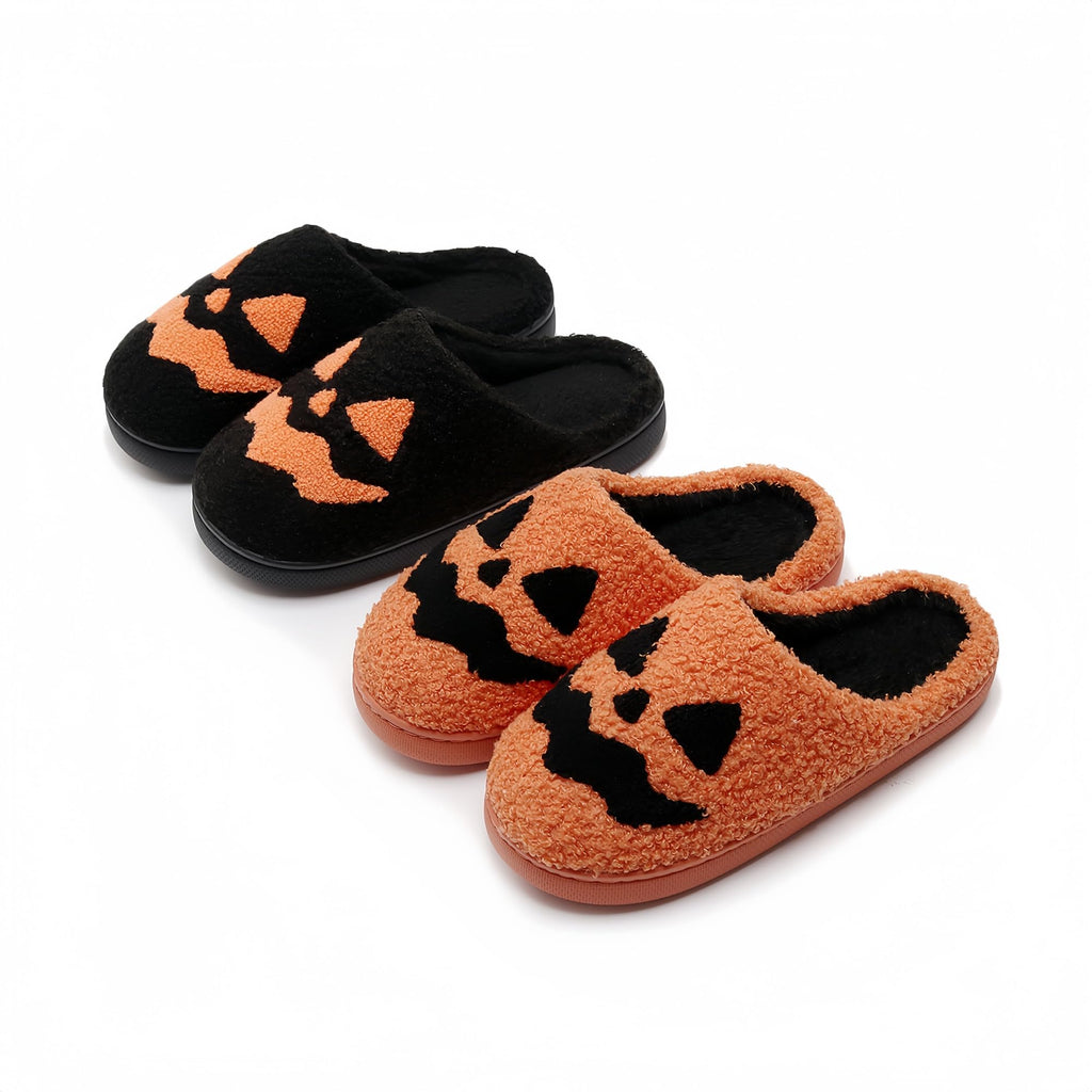 Halloween Slippers for Women Retro Soft Cozy Comfy Plush Lightweight Slip-on Indoor Outdoor Anti-Skid Sole Christmas House Shoes
