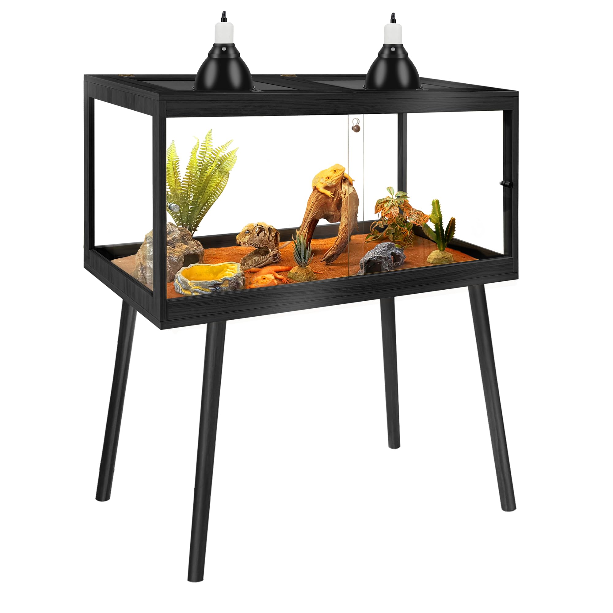 PROLEE Reptile Enclosure with Leg, 35 Gallons Bearded Dragon Tank, Tempered Glass Lizard Tank with Metal Mesh Tops and Lockable Door, Spacious Reptile Habitat for Snake,Lizard (Oak)