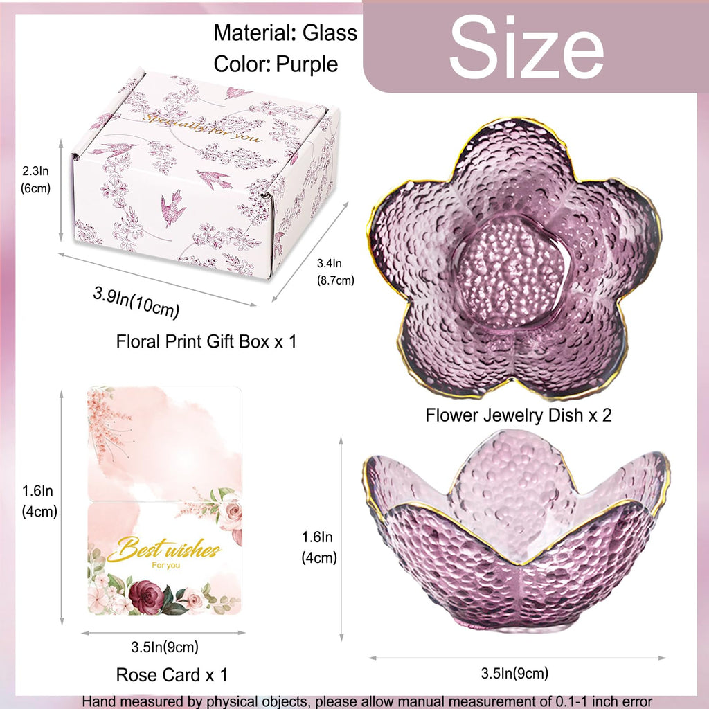 Purple Flower Jewelry Dish Glass Ring Holder Dish Jewelry Tray Cute Vanity Organizer Aesthetic Nightstand Bathroom Room Decor Trinket Dish Mothers Day Friendship Christmas Birthday Gifts for Women