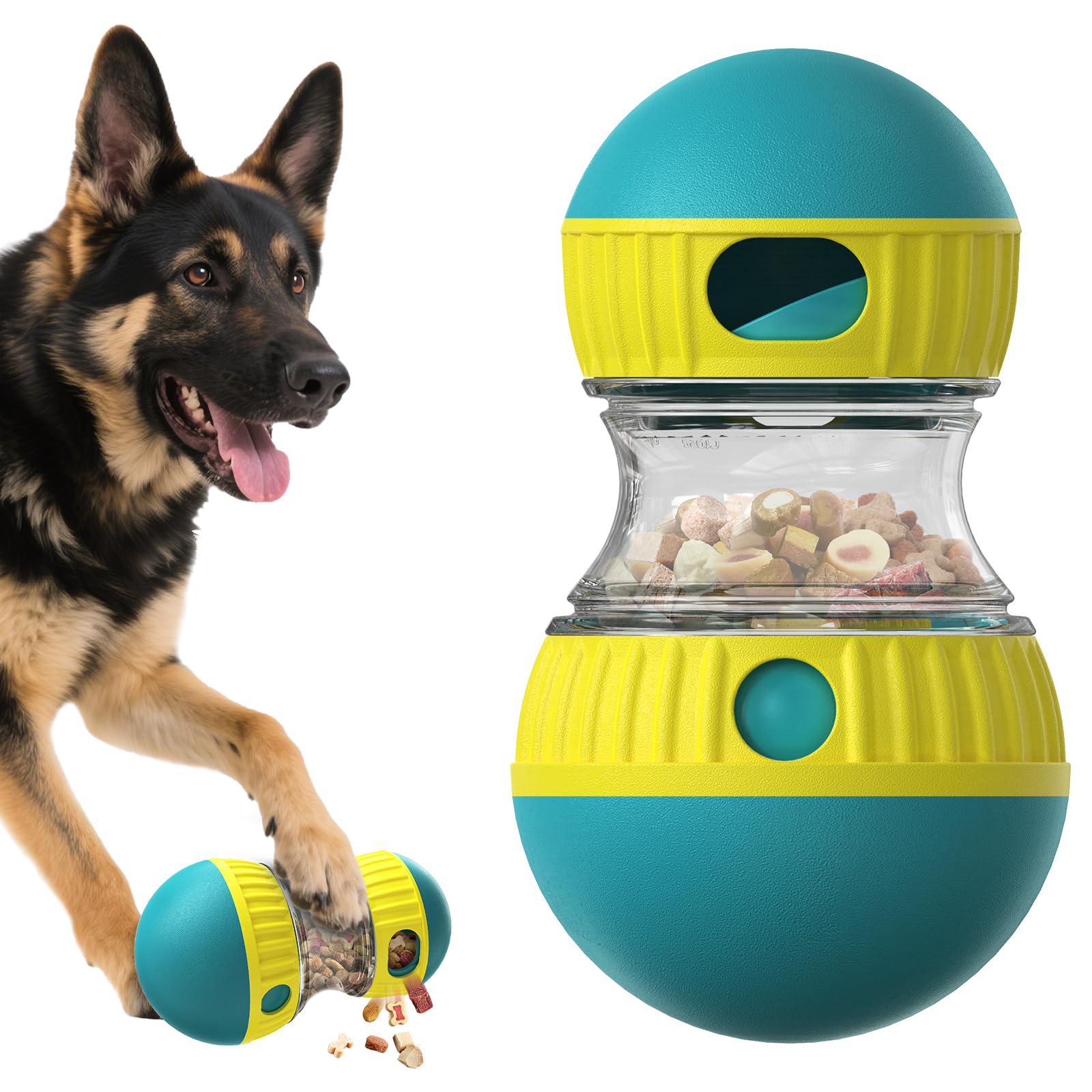 BSISUERM Dog Puzzle Toy Adjustable Treat Dispensing Ball Food Dispenser Tough Slow Feeder Puppy Enrichment Training Toy Pet Interactive Chase Toys for Small Medium Large Dogs to Keep Them Busy, Green