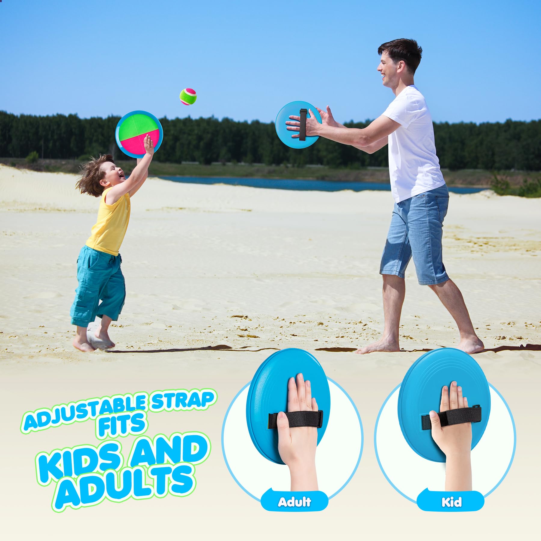 TEILLNET Toss and Catch Ball Set Upgraded - Kids Toys Beach Toys Baseball Games - Sturdy & Water-Resistant for Outdoor Pool Yard Games - Classic Gift for Boys Girls 3 4 5 6 7 8 9 10 11 12+ Years
