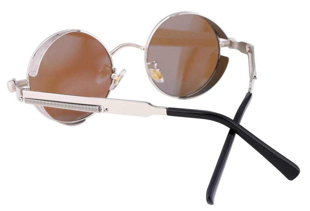 FEISEDY Retro Gothic Steampunk Sunglasses Round Metal Frame Punk Circle Inspired Shade Men B1857